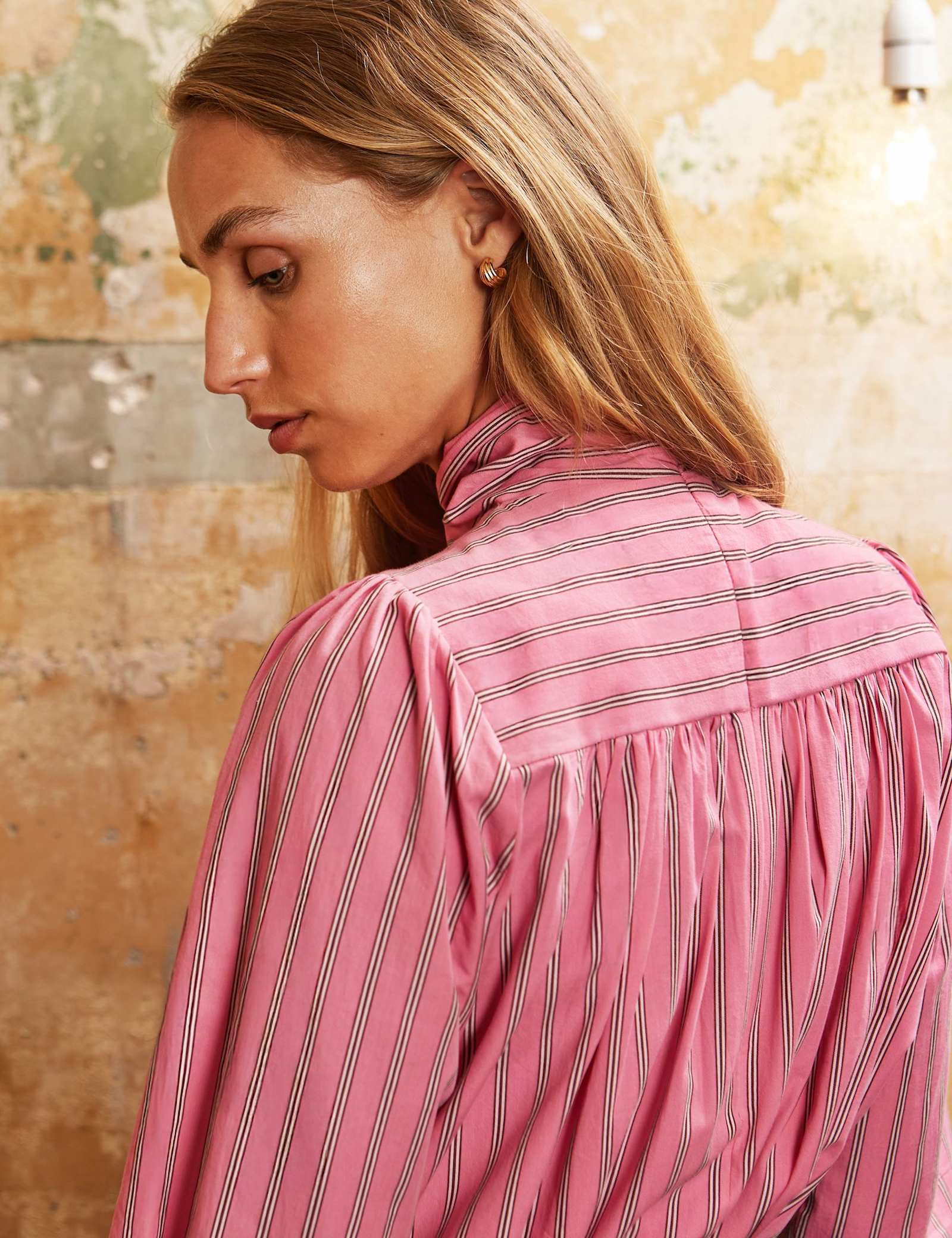 Pure Cotton Striped Tie Neck Blouse - image 2
