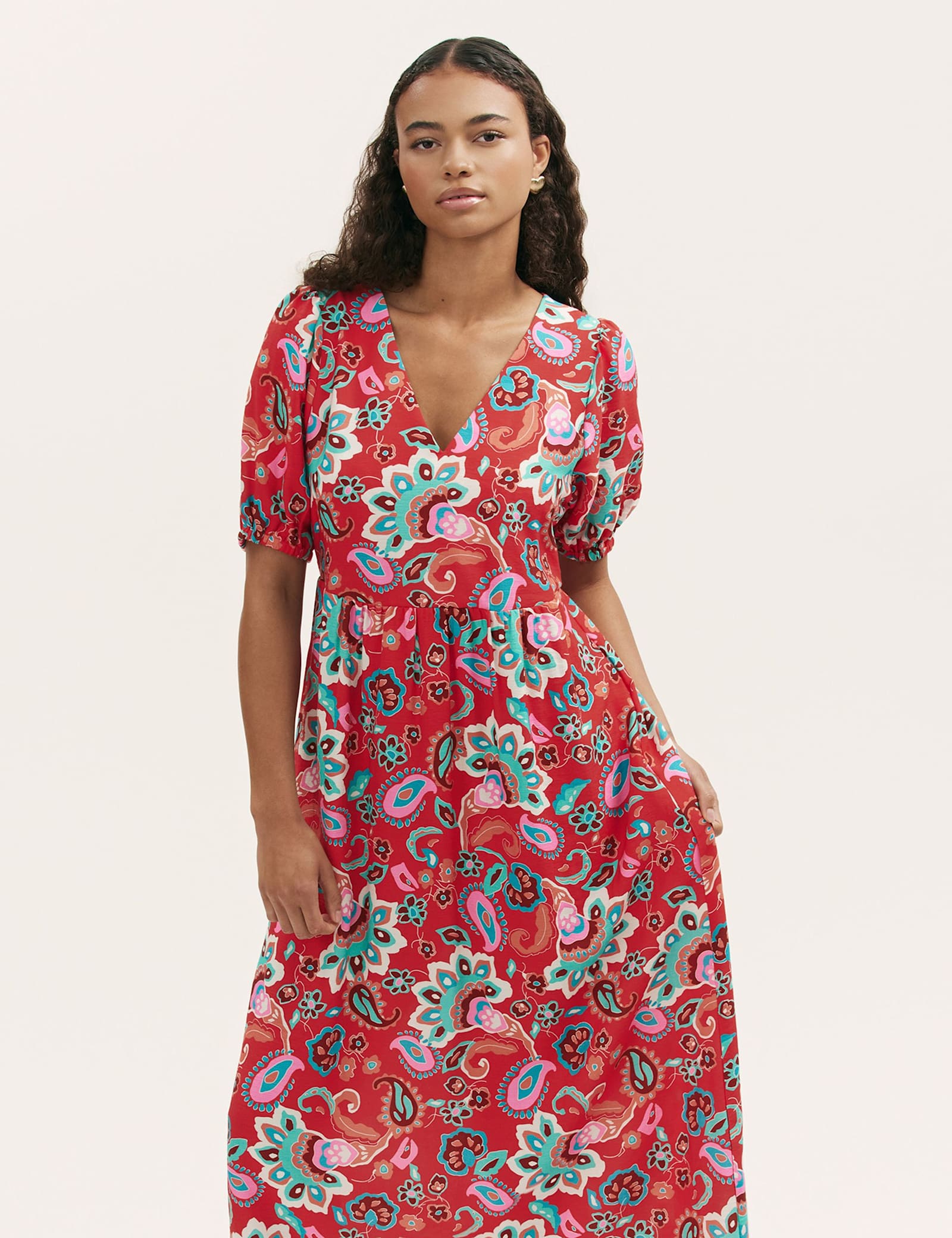 Floral V-Neck Midi Smock Dress - image 4