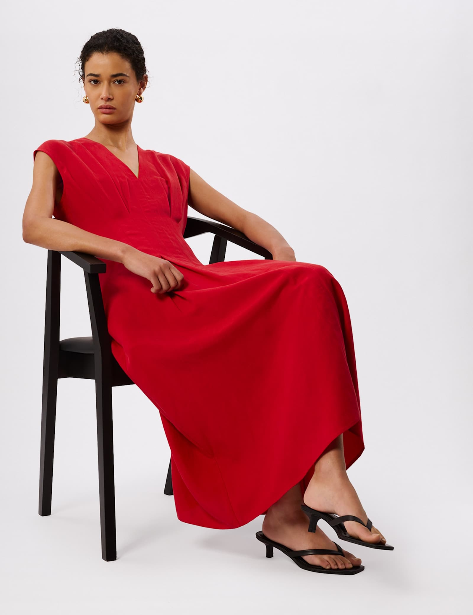Lyocell Rich V-Neck Midi Skater Dress - image 5