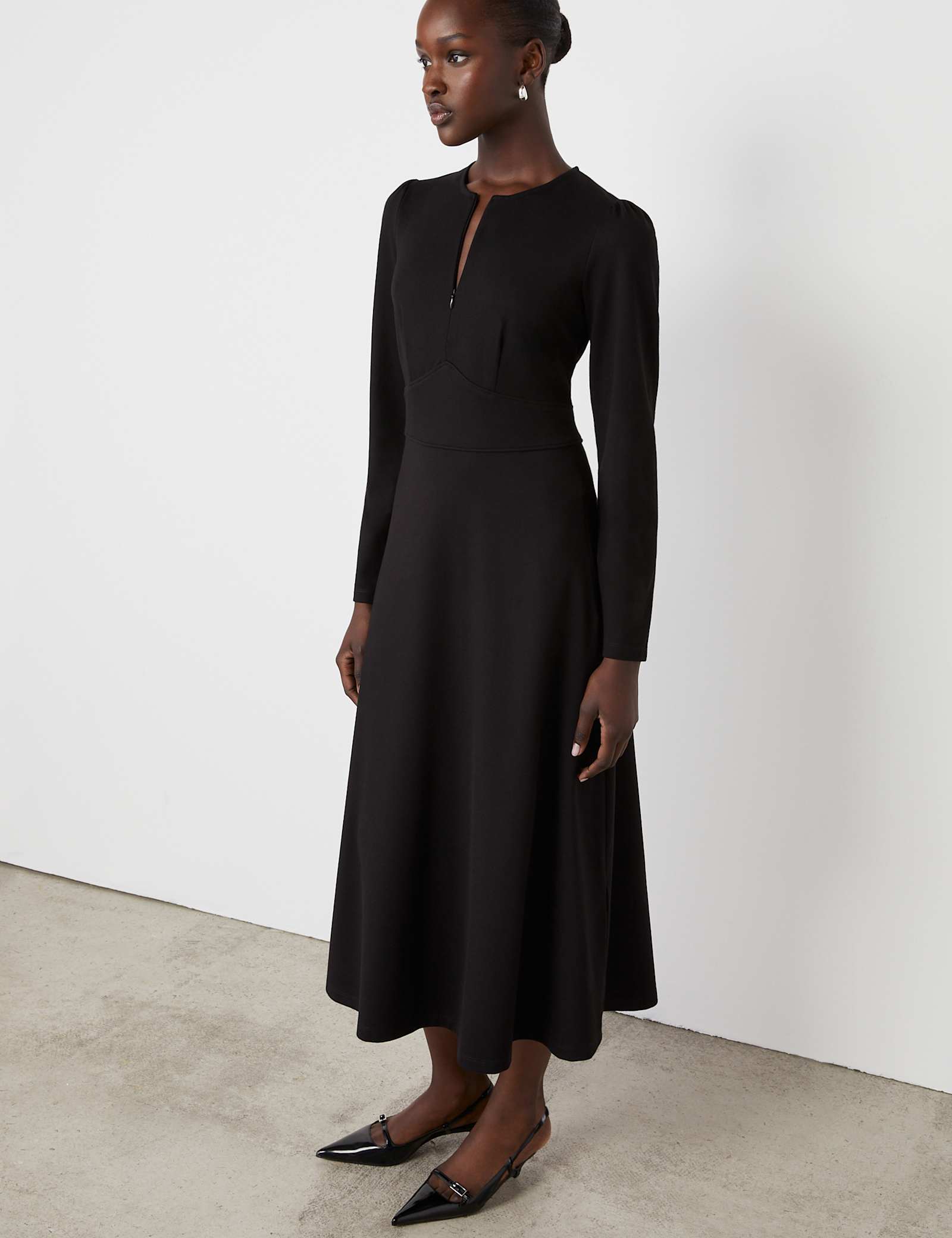 Ponte Jersey Zip Neck Midi Waisted Dress - image 5