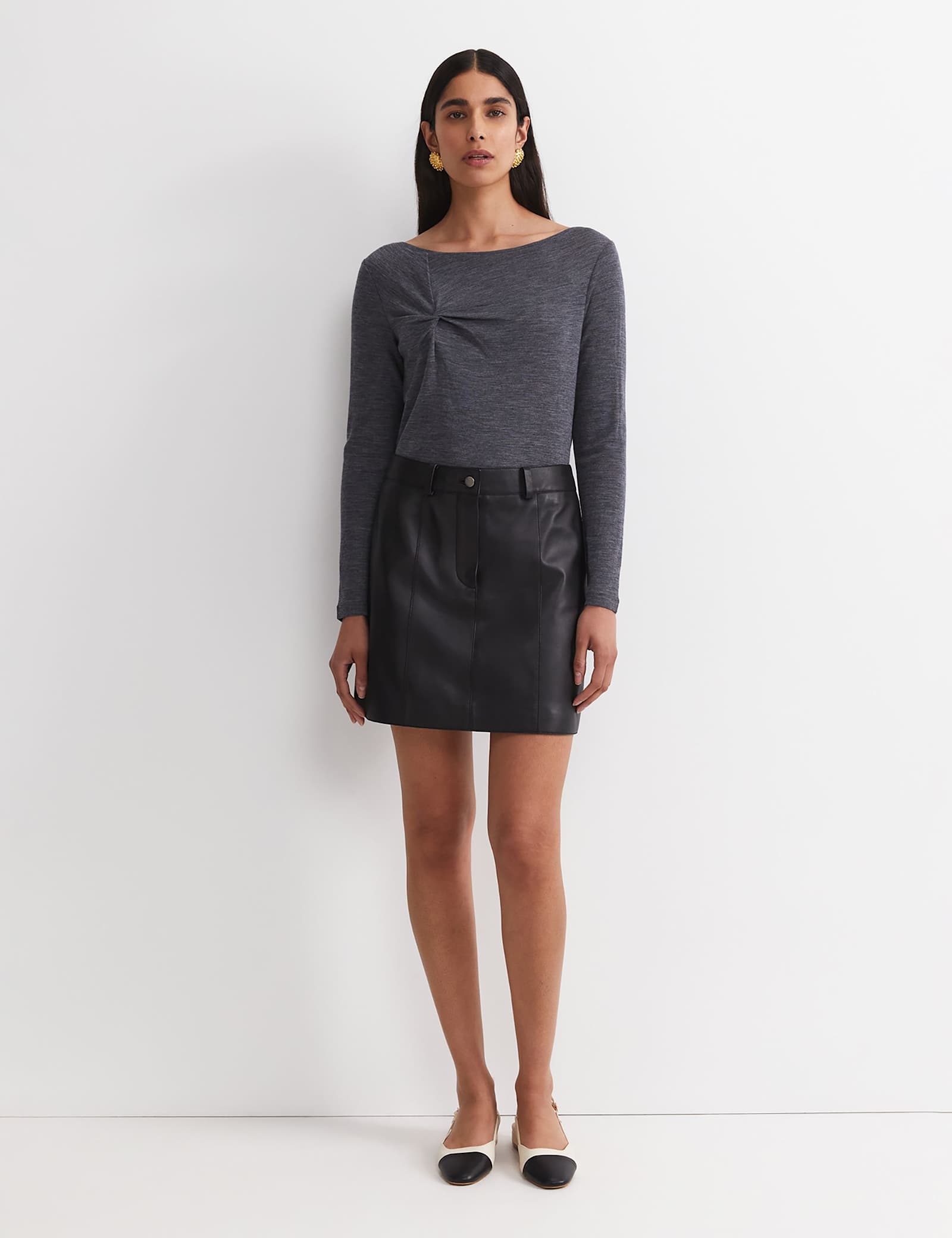 Pure Merino Wool Slash Neck Twist Detail Top - image 3