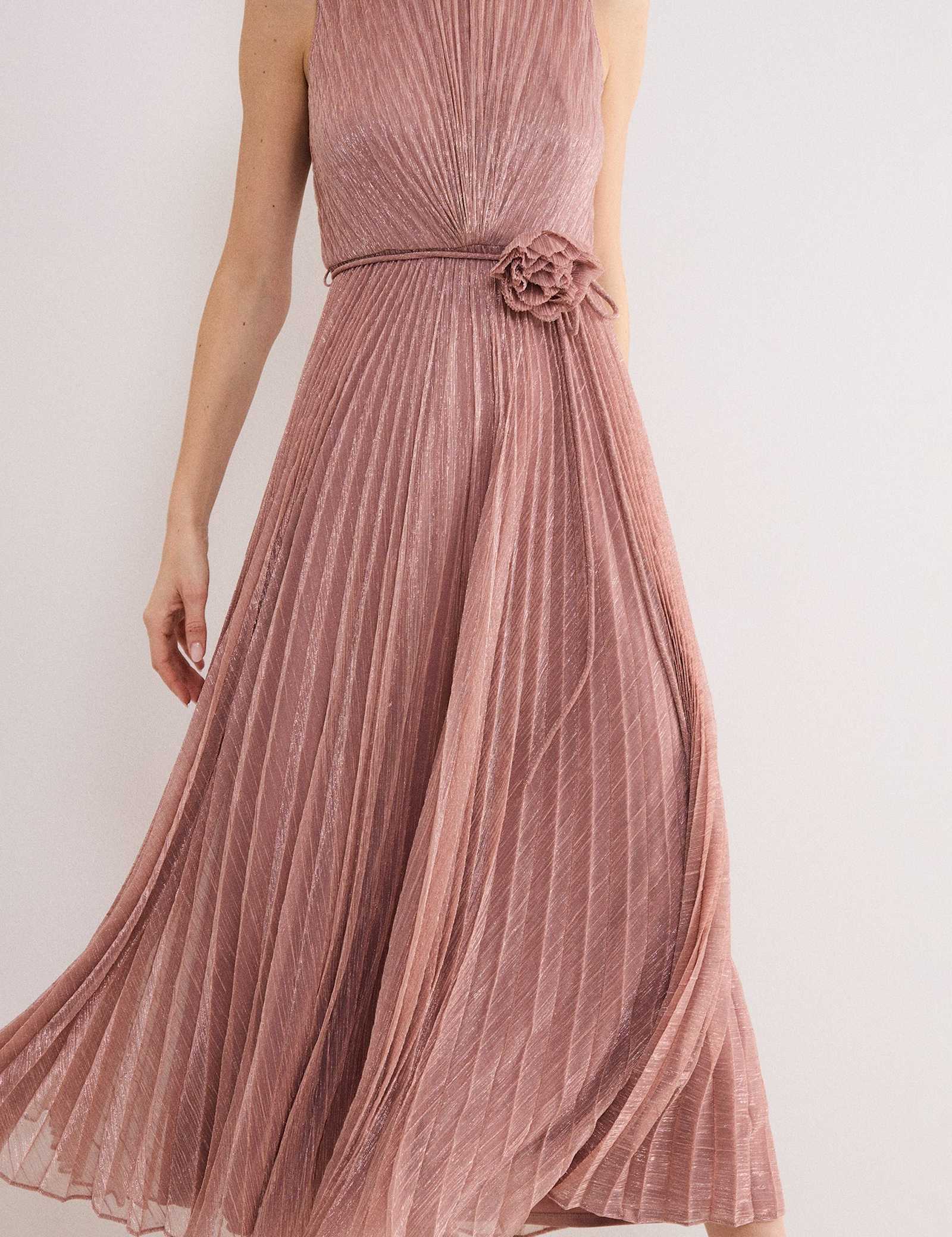 Plisse Metallic Midi Waisted Dress - image 4