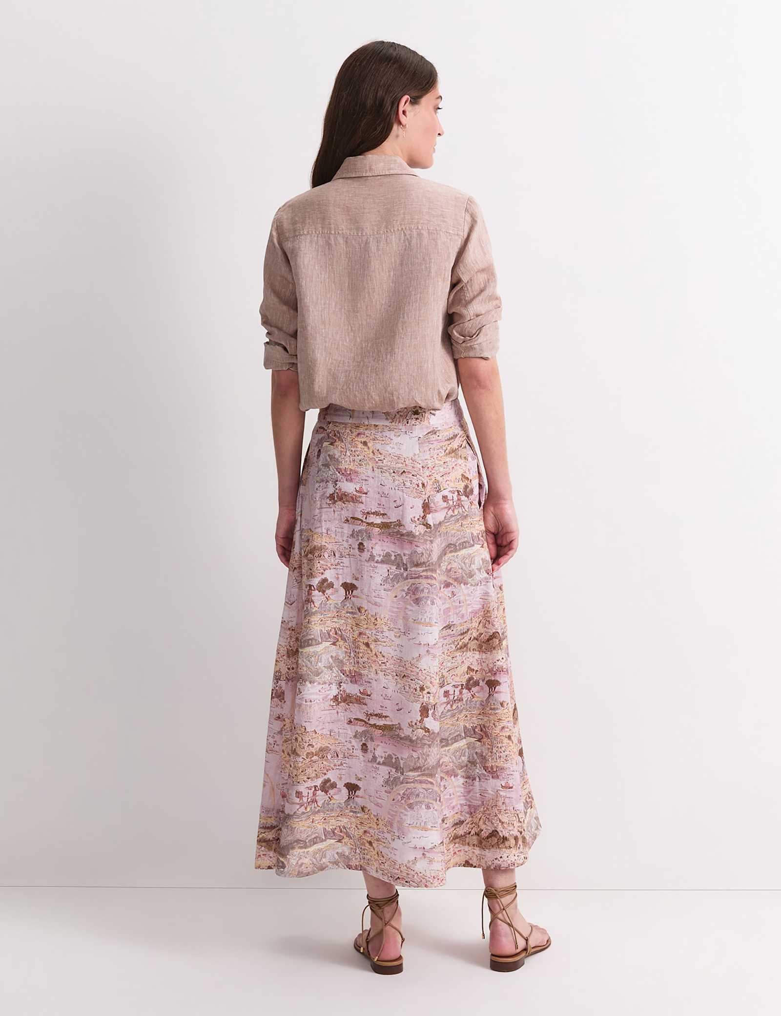 Pure Linen Printed Maxi A-Line Skirt - image 5