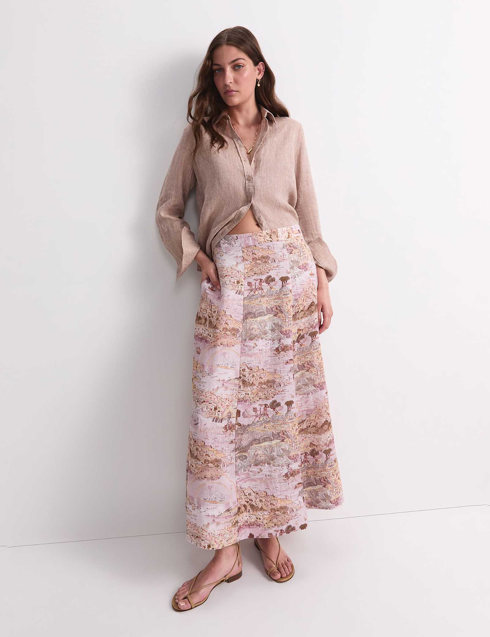 Pure Linen Printed Maxi A-Line Skirt - image 4