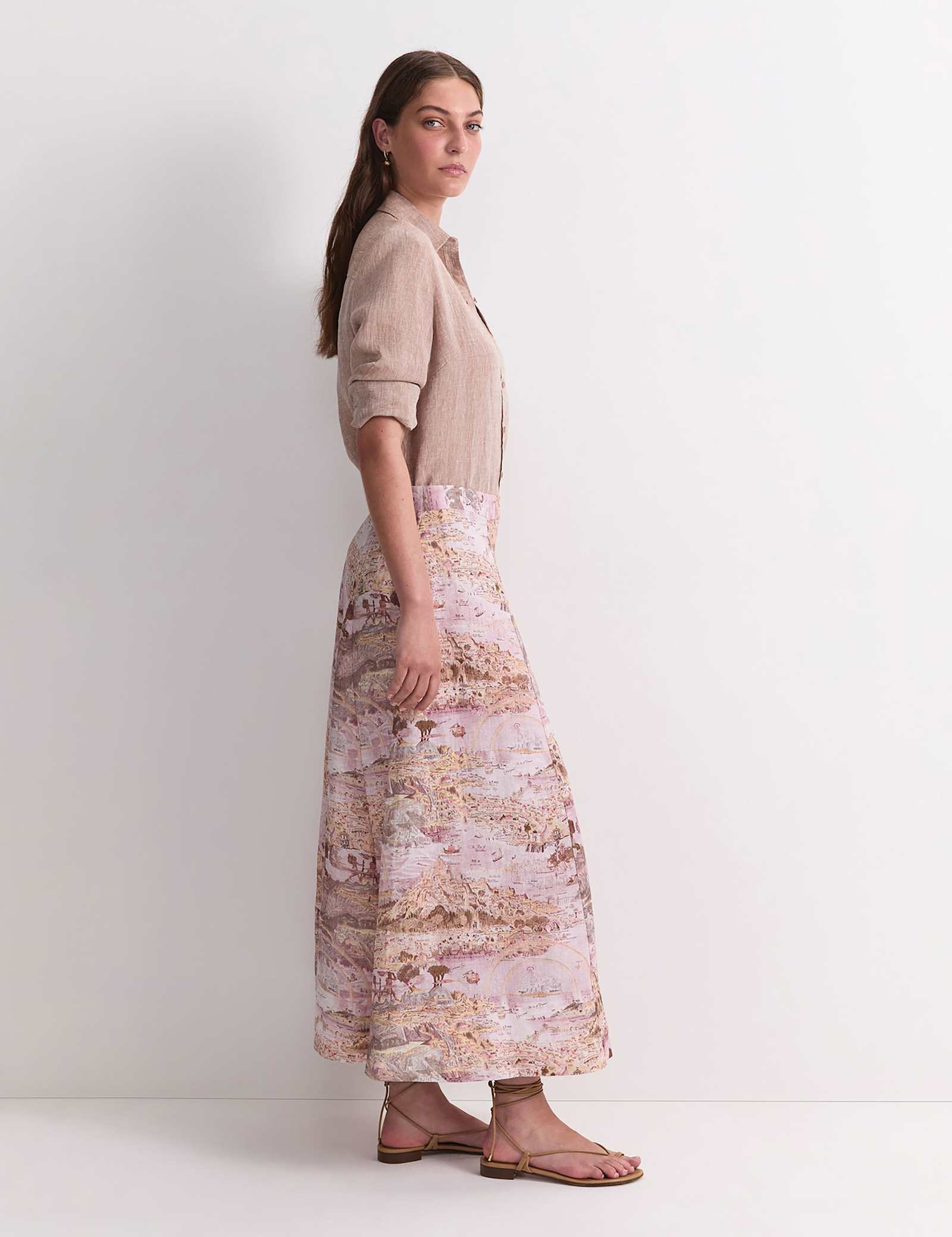 Pure Linen Printed Maxi A-Line Skirt - image 3