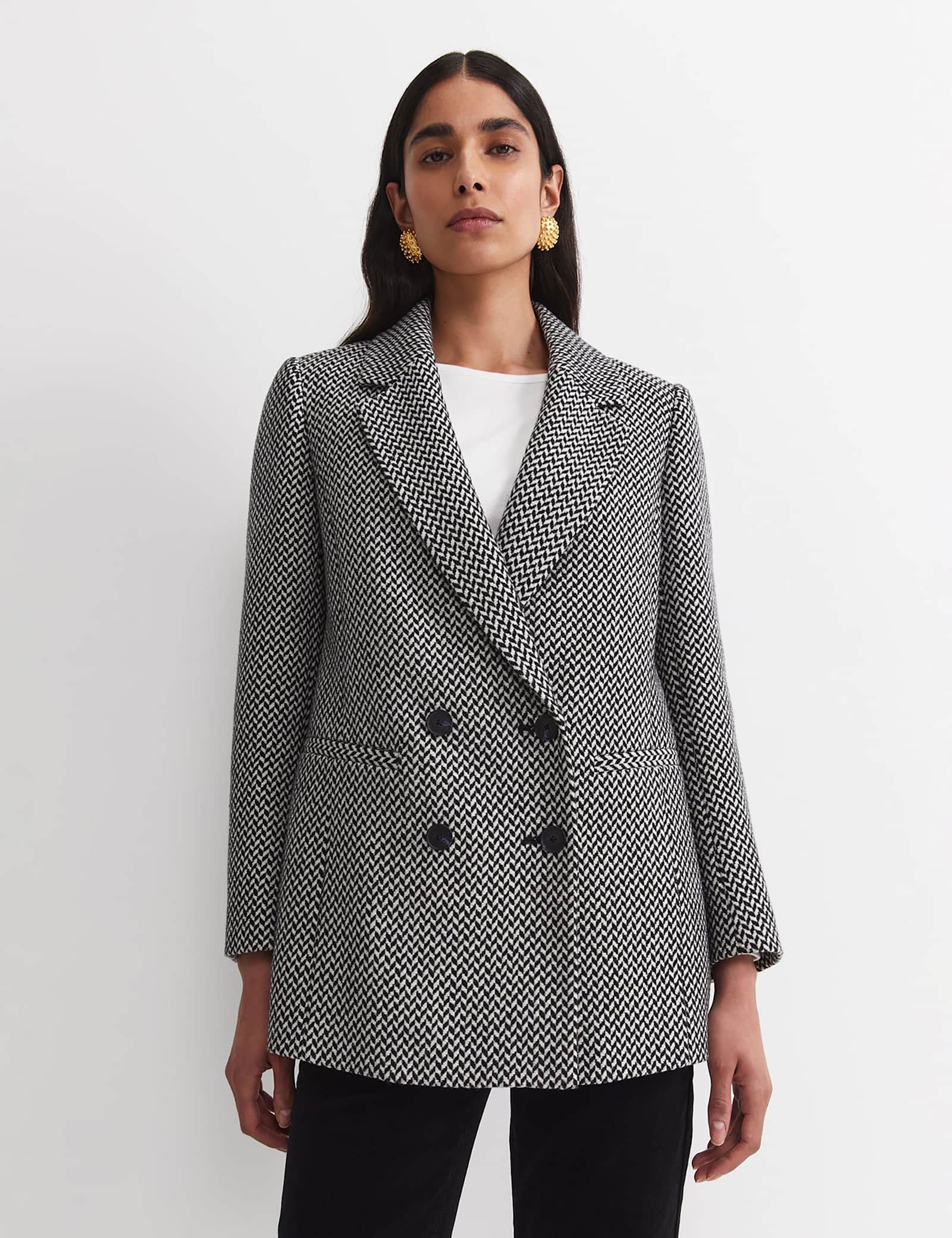 Wool Blend Checked Double Breasted Blazer - image 1