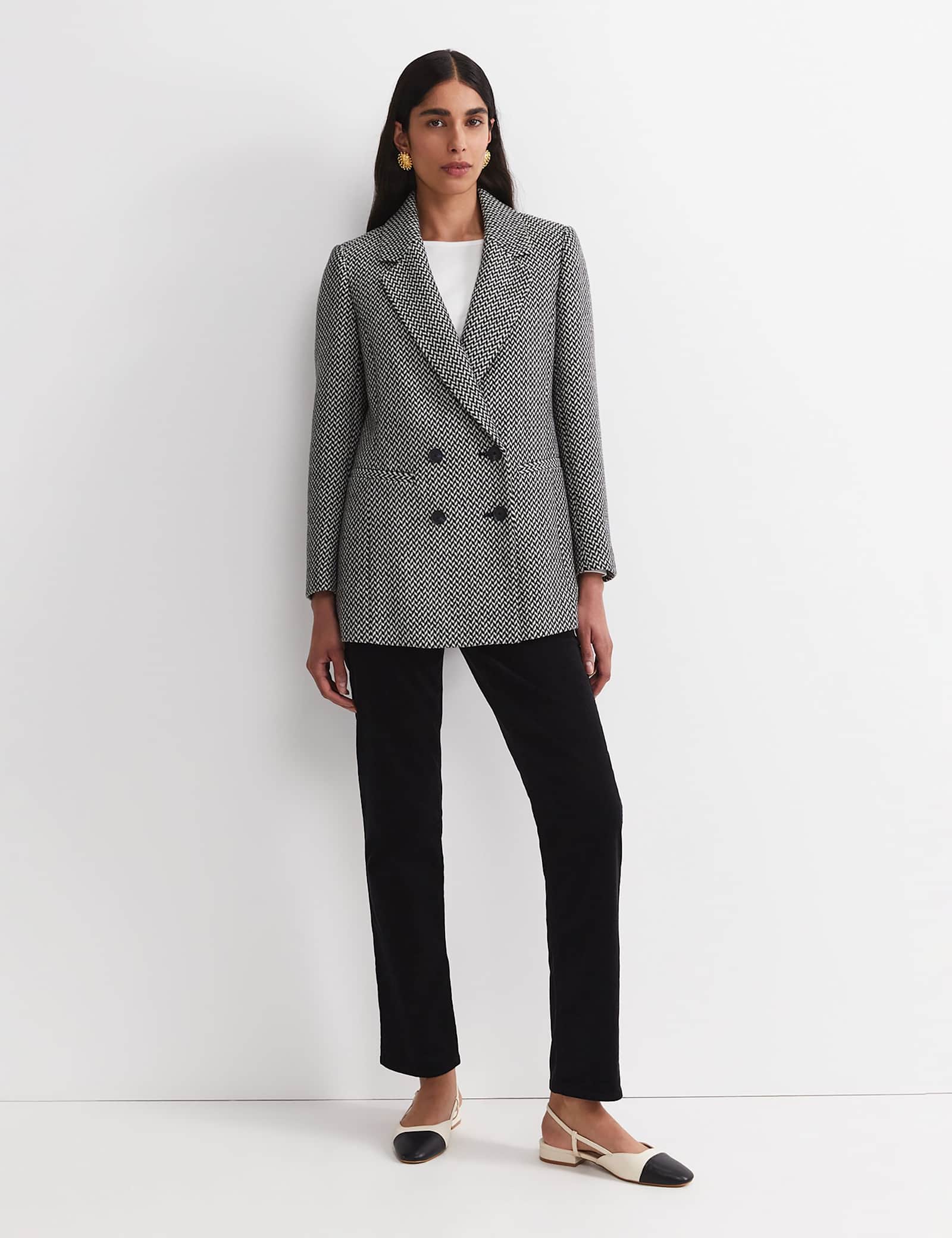 Wool Blend Checked Double Breasted Blazer - image 4