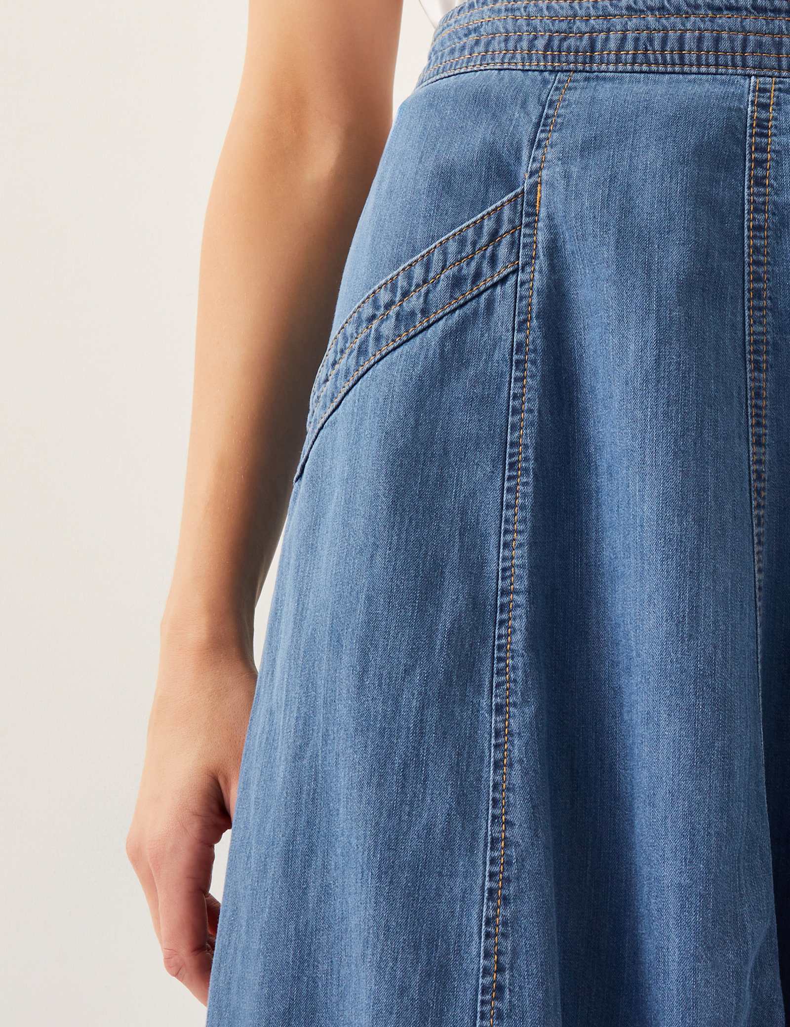 Denim Seam Detail Midi Skirt - image 5