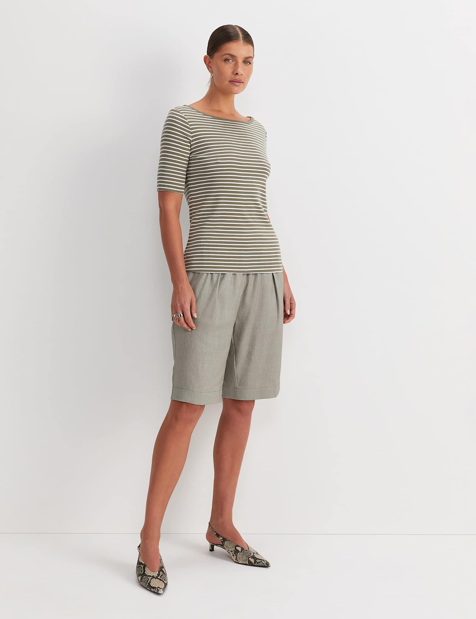 Pure Cotton Striped Slash Neck T-Shirt - image 4