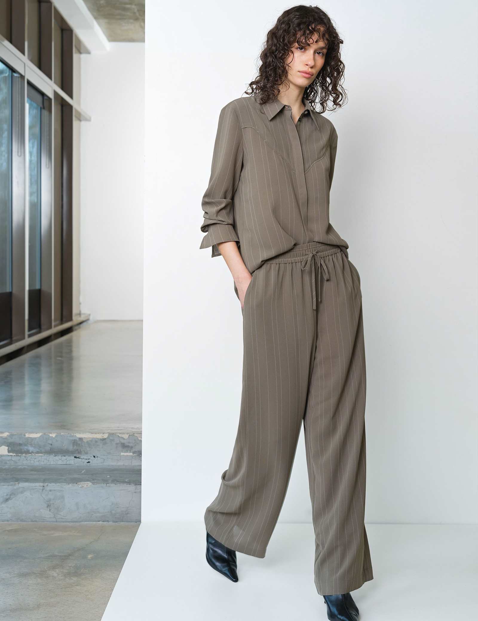 Pinstripe Collared Yoke Detail Shirt - image 5