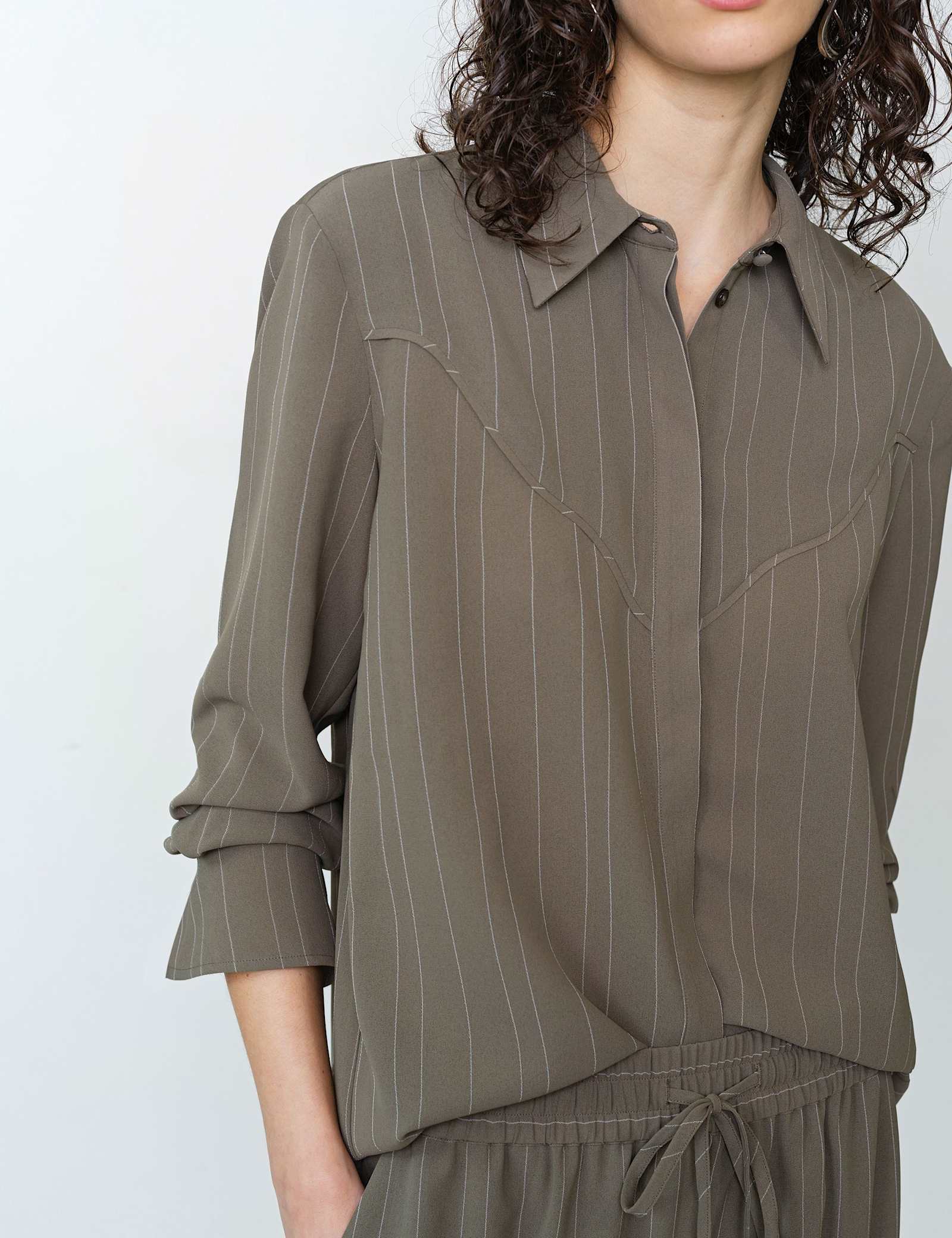 Pinstripe Collared Yoke Detail Shirt - image 3