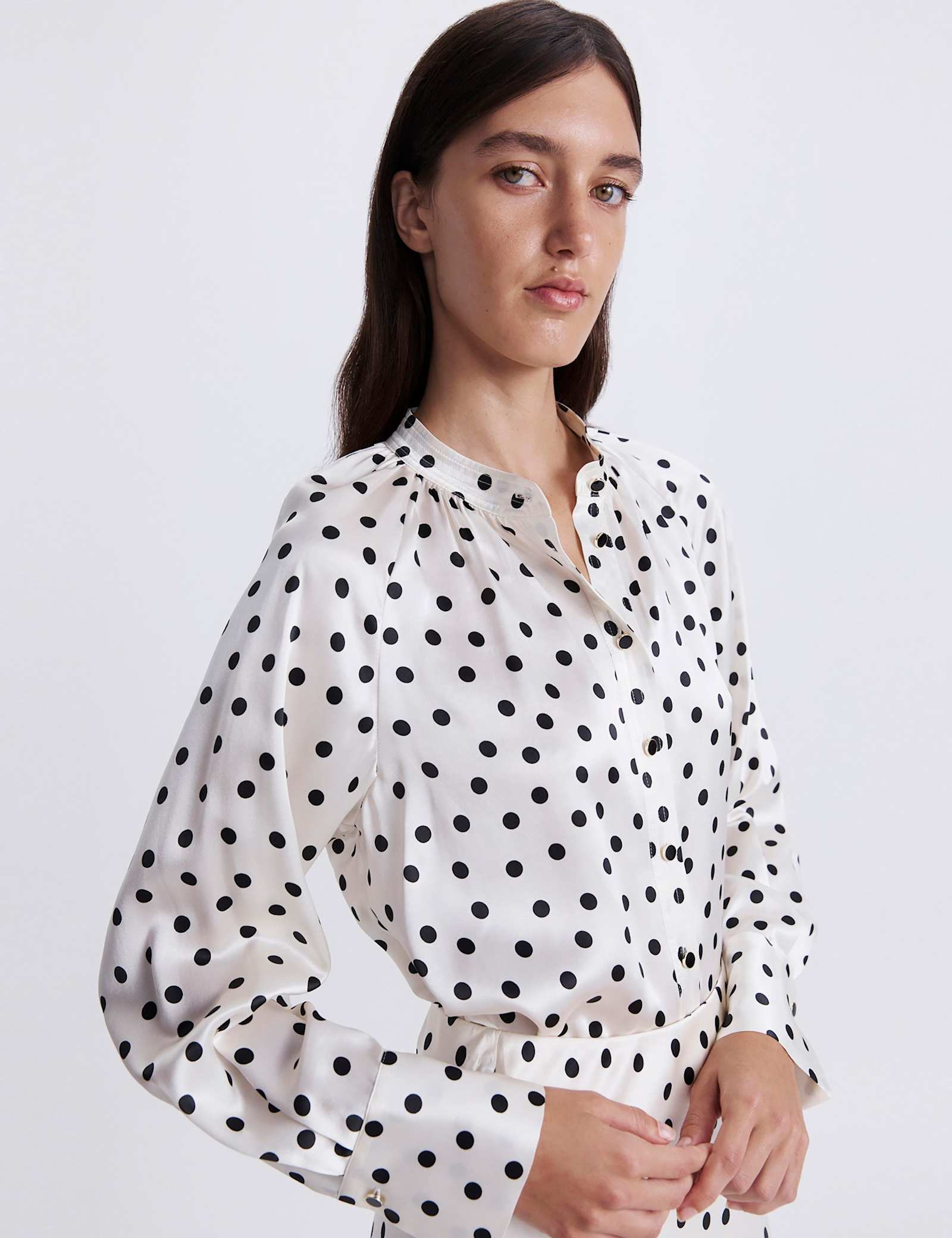 Pure Silk Polka Dot High Neck Blouse - image 1