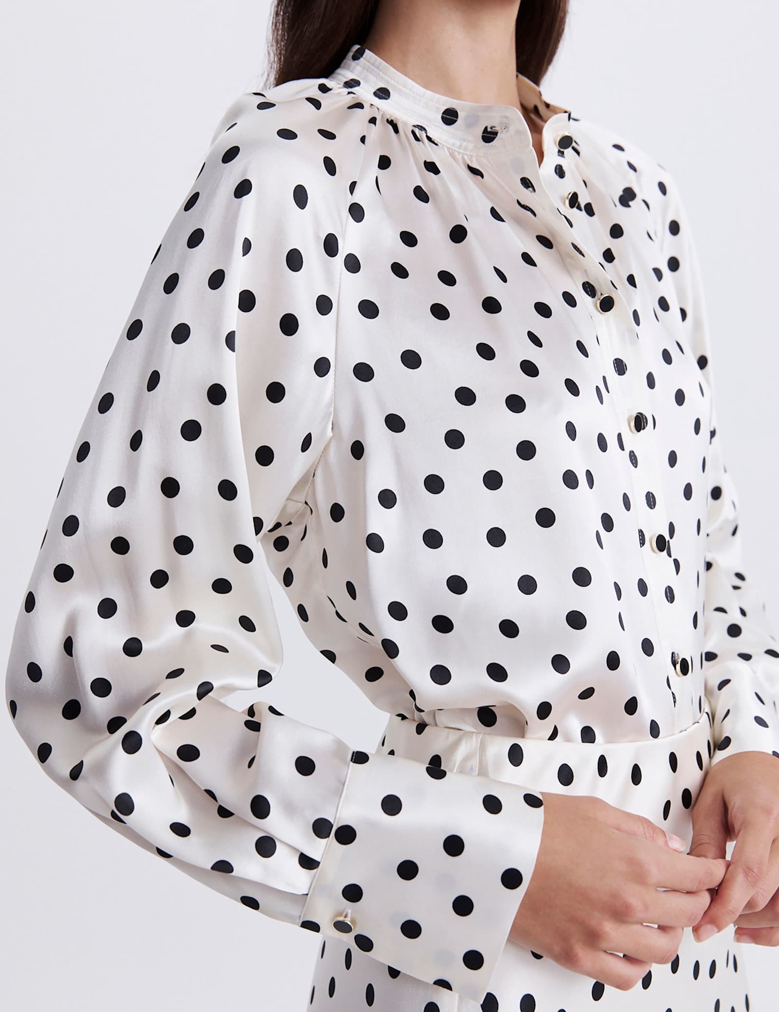 Pure Silk Polka Dot High Neck Blouse - image 5