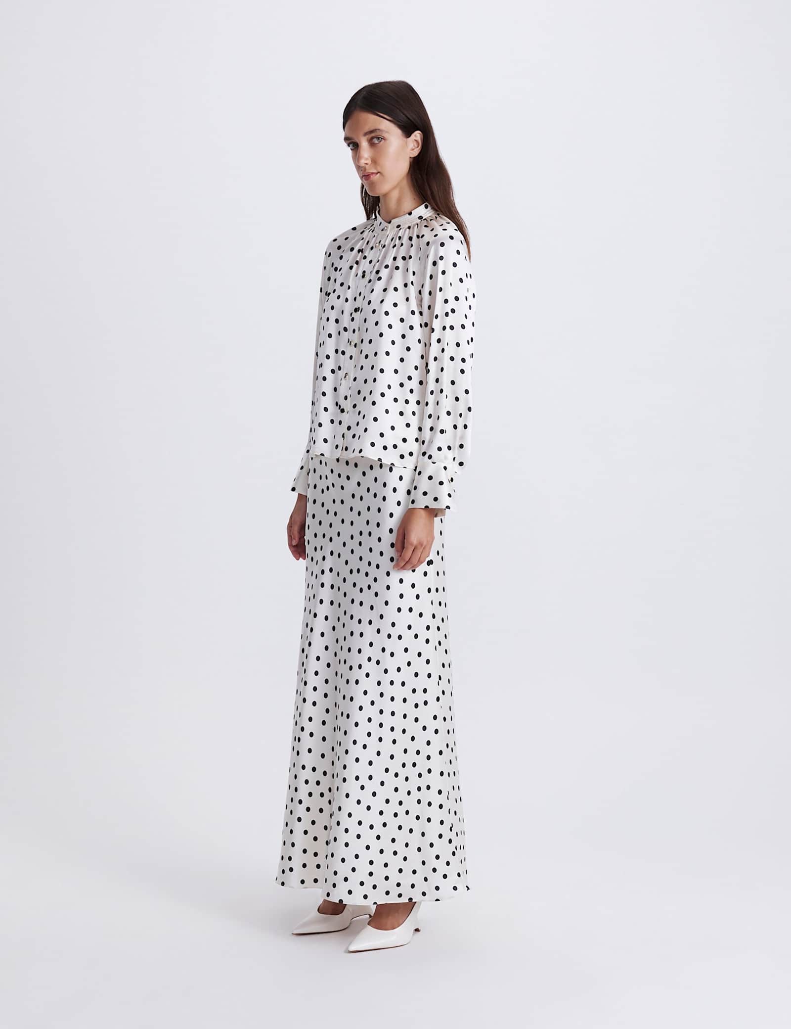 Pure Silk Polka Dot High Neck Blouse - image 3