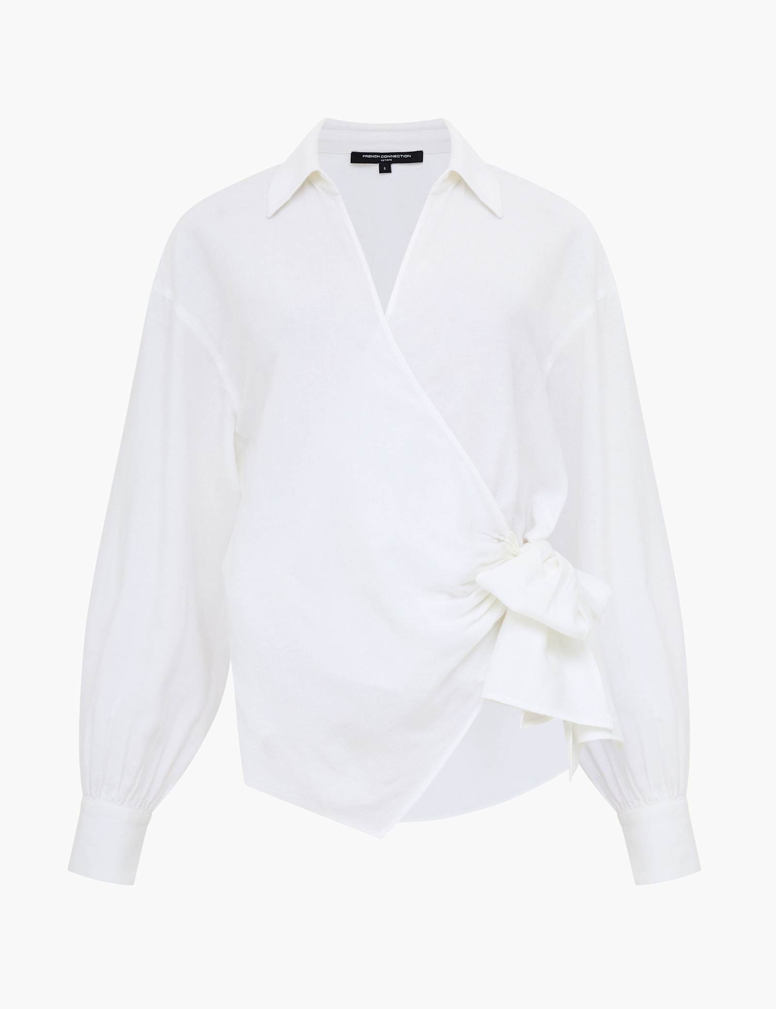 Cotton Blend Tie Front Wrap Top with Linen - image 1