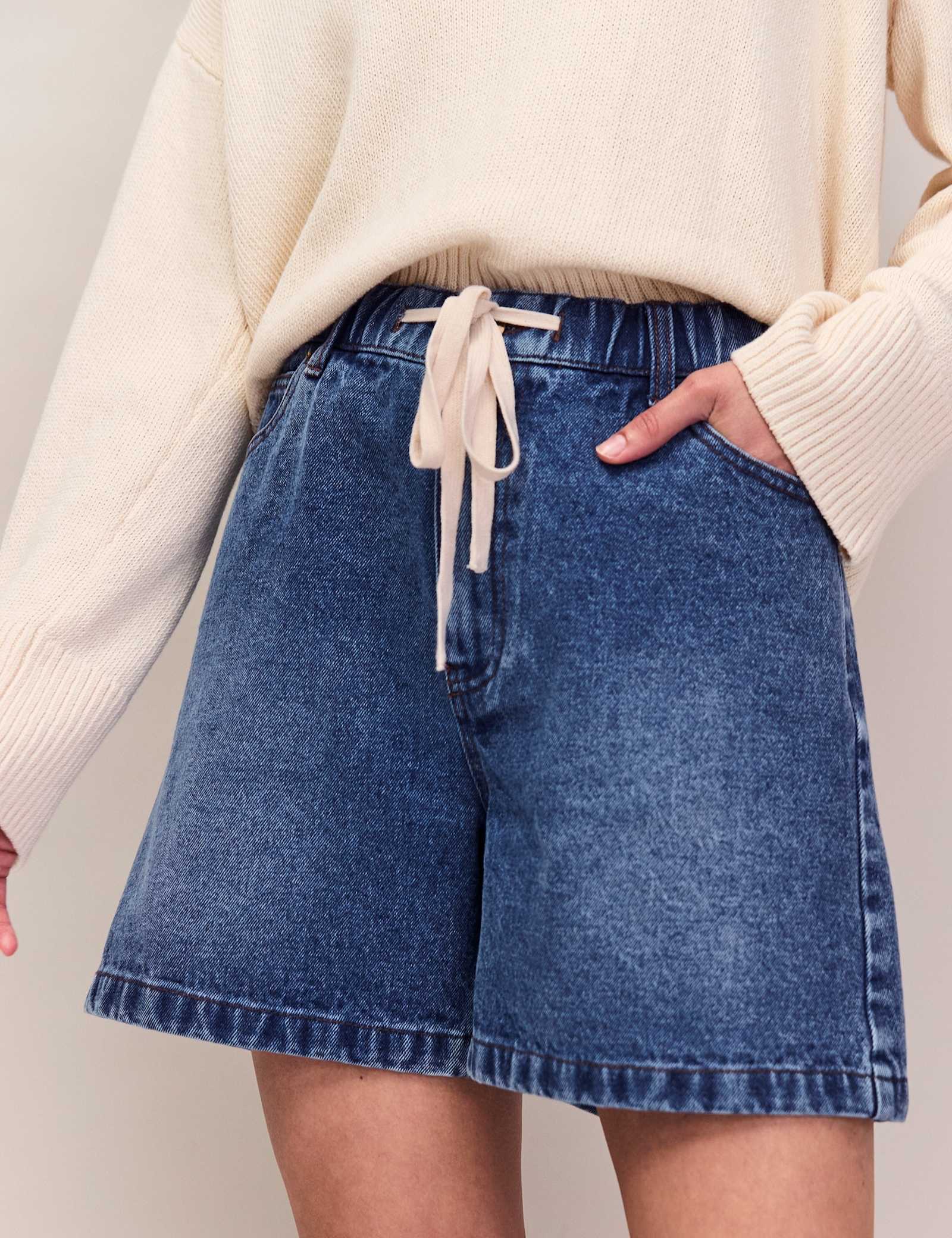 Denim Drawstring Shorts - image 1