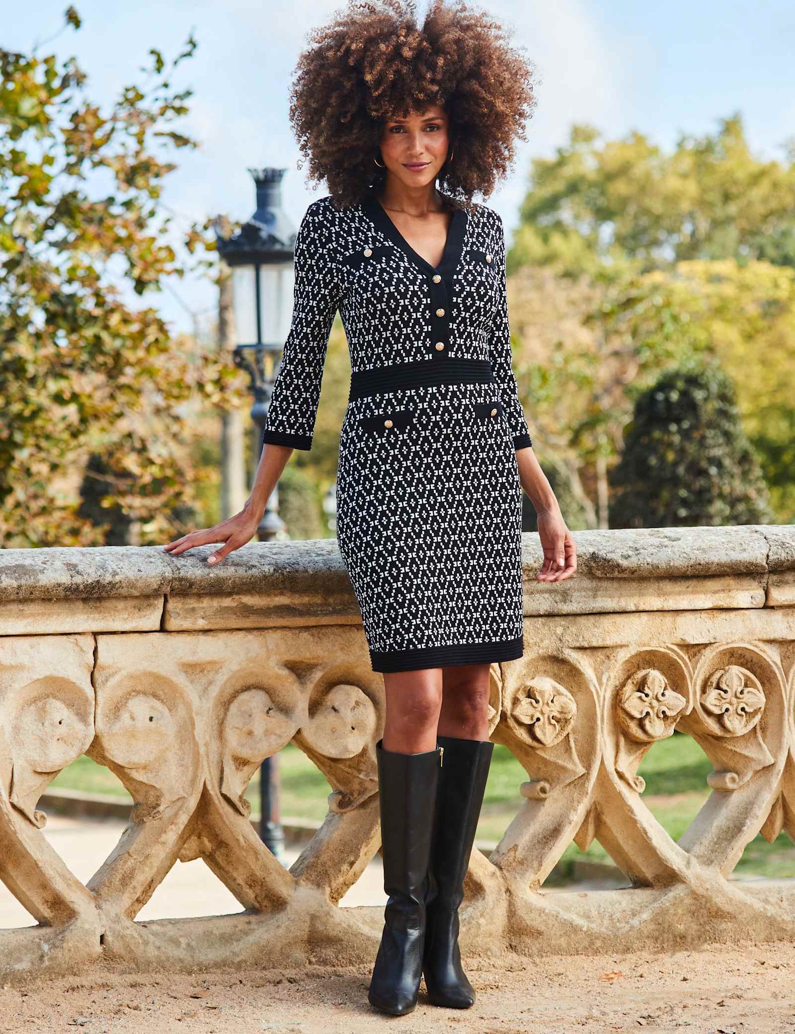 Geometric V-Neck Mini Shift Dress - image 5