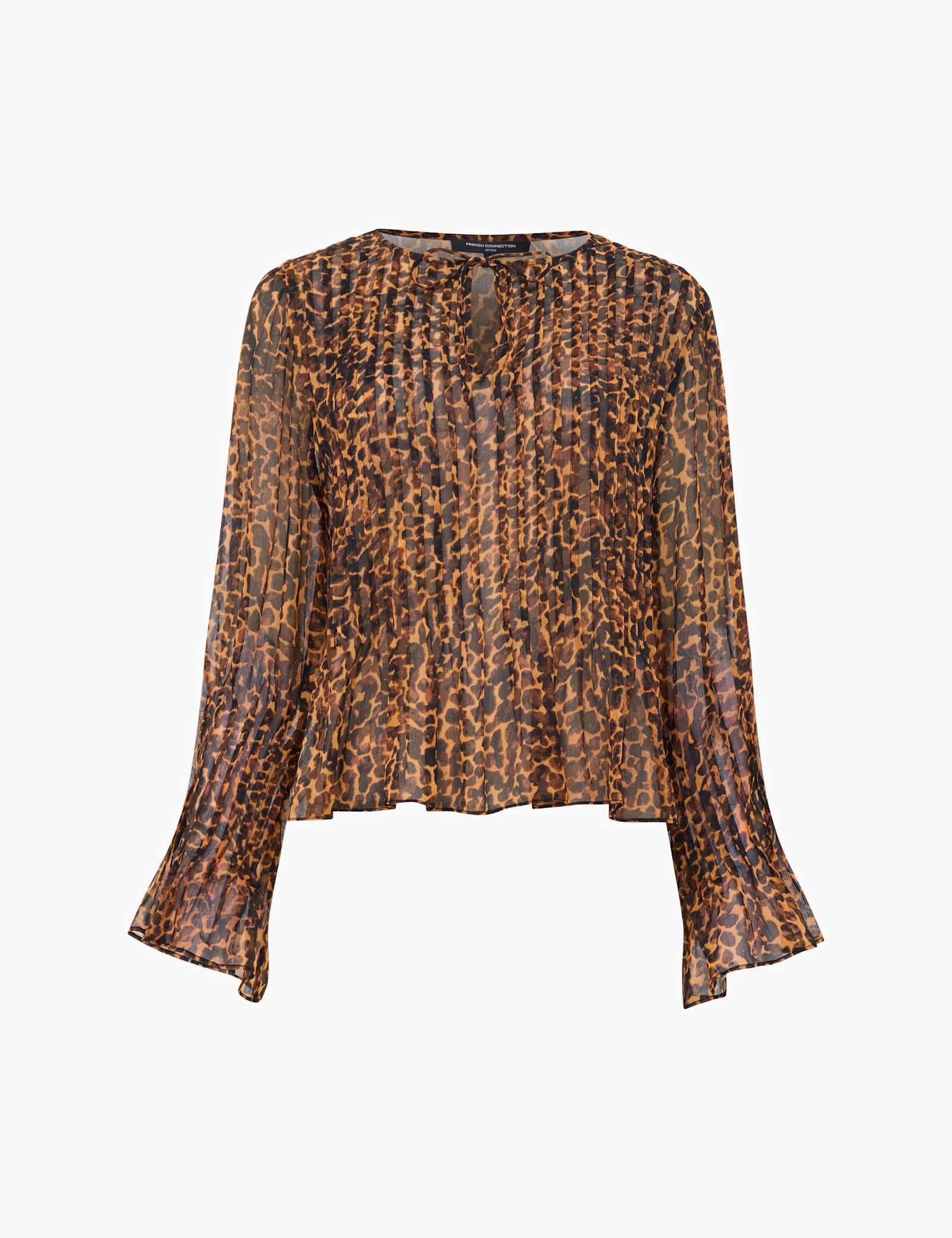 Leopard Print Tie Neck Blouse - image 1