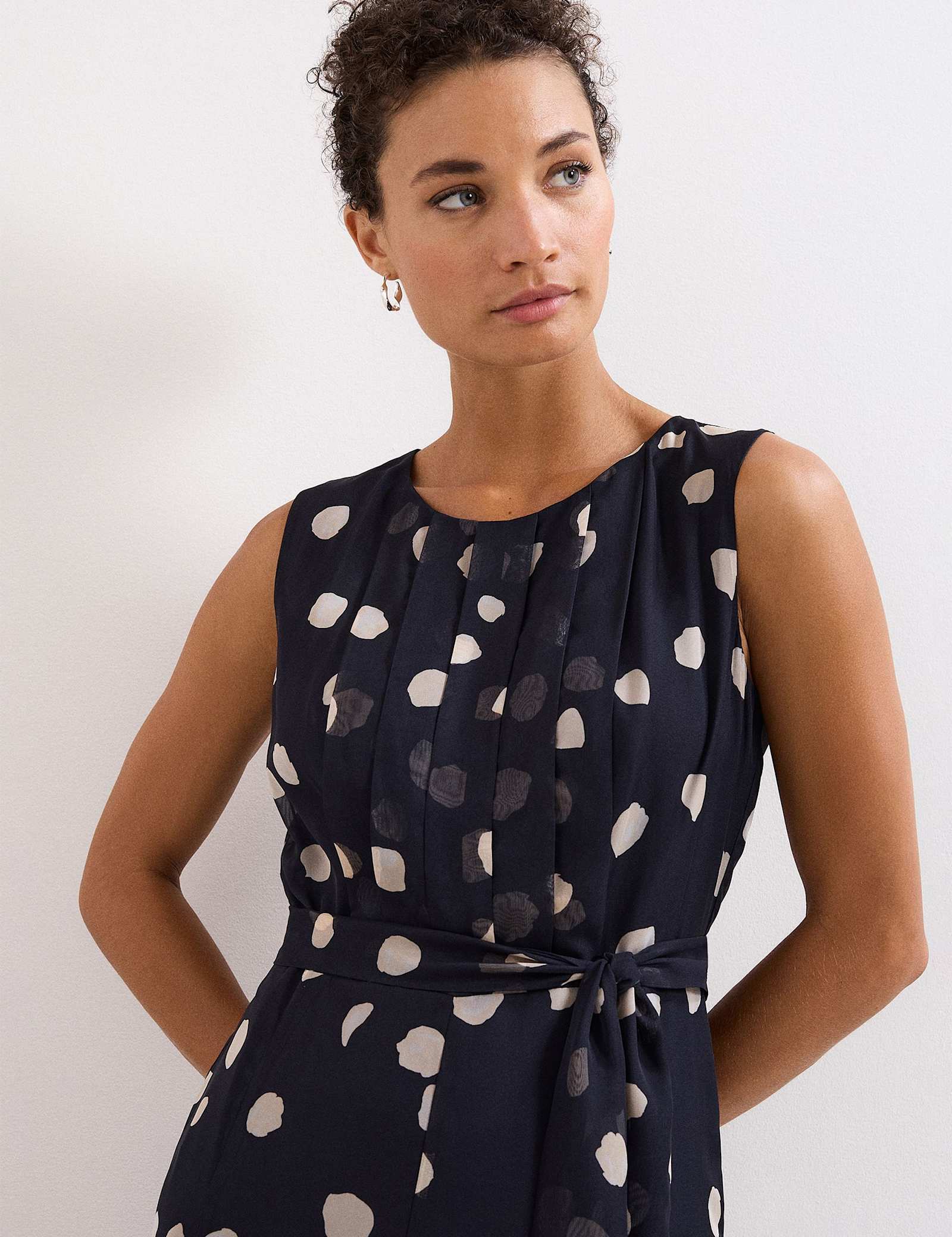 Chiffon Polka Dot Belted Wide Leg Jumpsuit - image 4