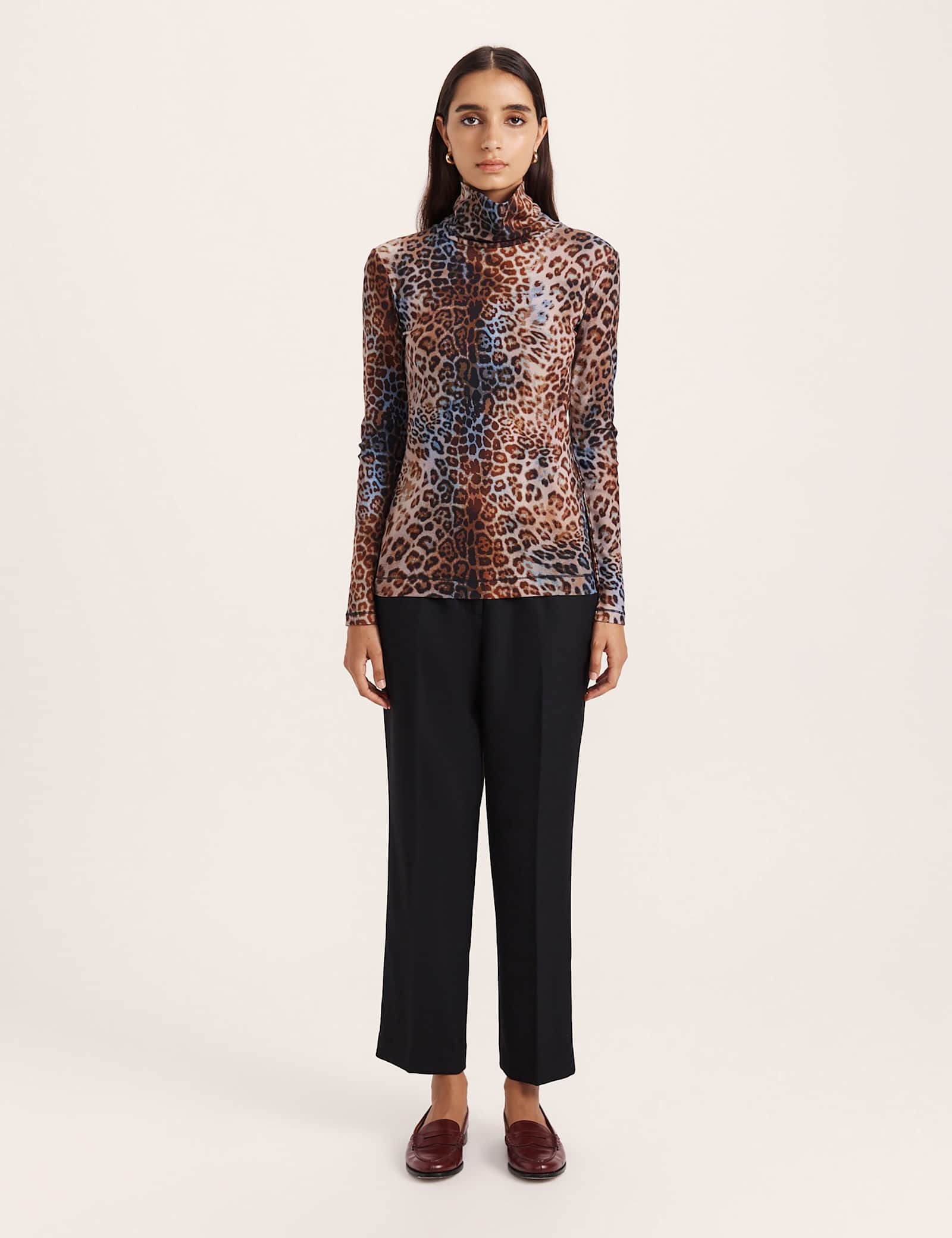Cotton Blend Leopard Print Ribbed Top - image 1