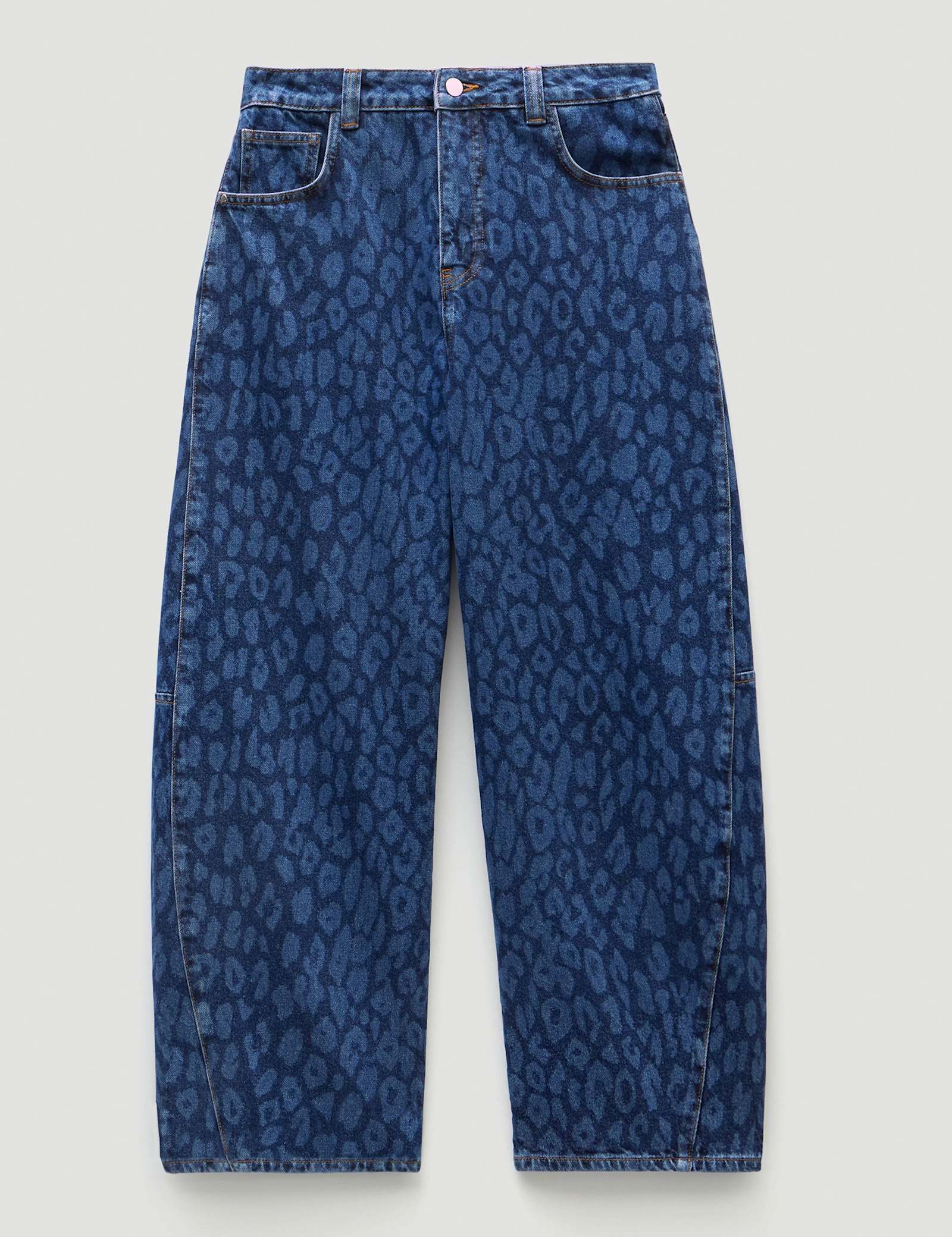 Leopard Print Mid Rise Barrel Leg Jeans - image 1
