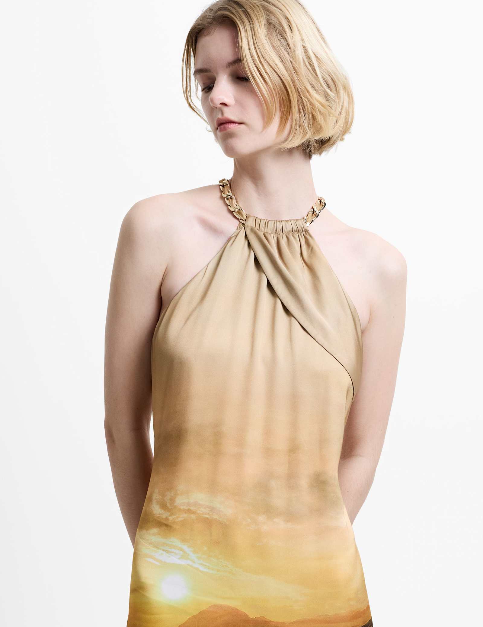 Satin Printed Halter Neck Midaxi Column Dress - image 5