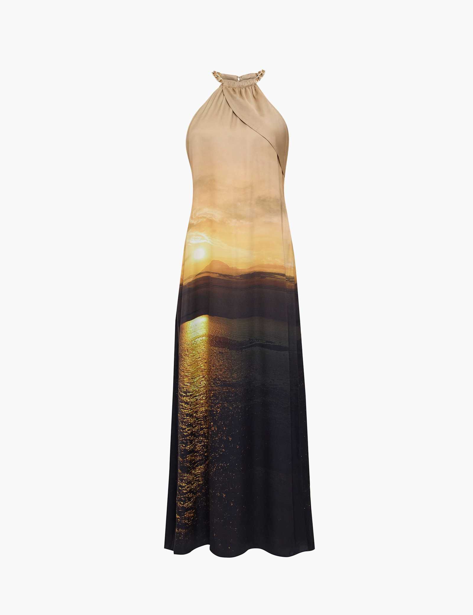 Satin Printed Halter Neck Midaxi Column Dress - image 1