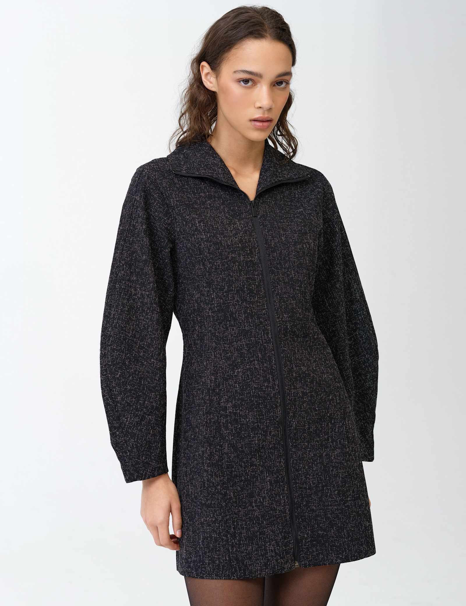 Textured Funnel Neck Mini Shift Dress - image 3