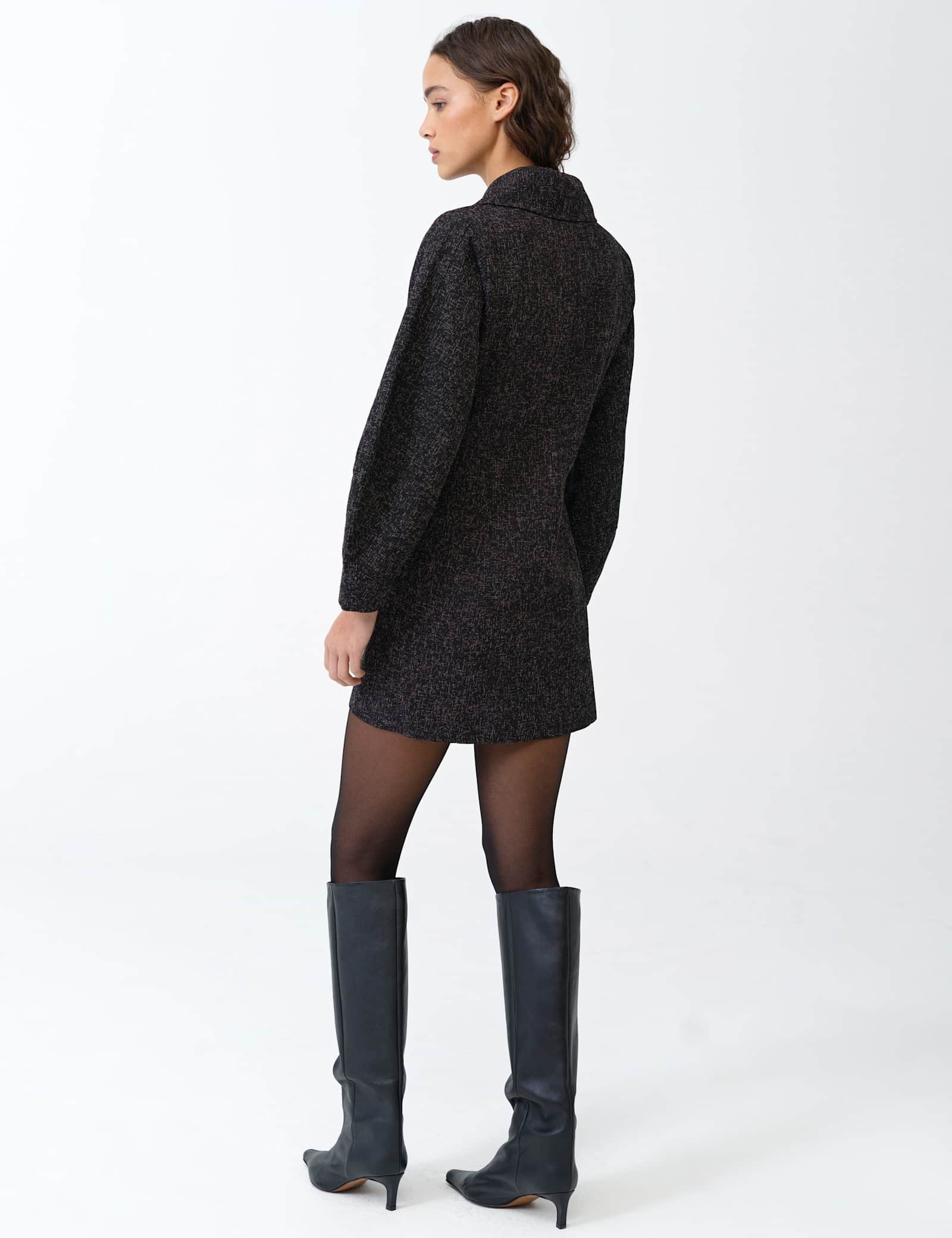 Textured Funnel Neck Mini Shift Dress - image 4