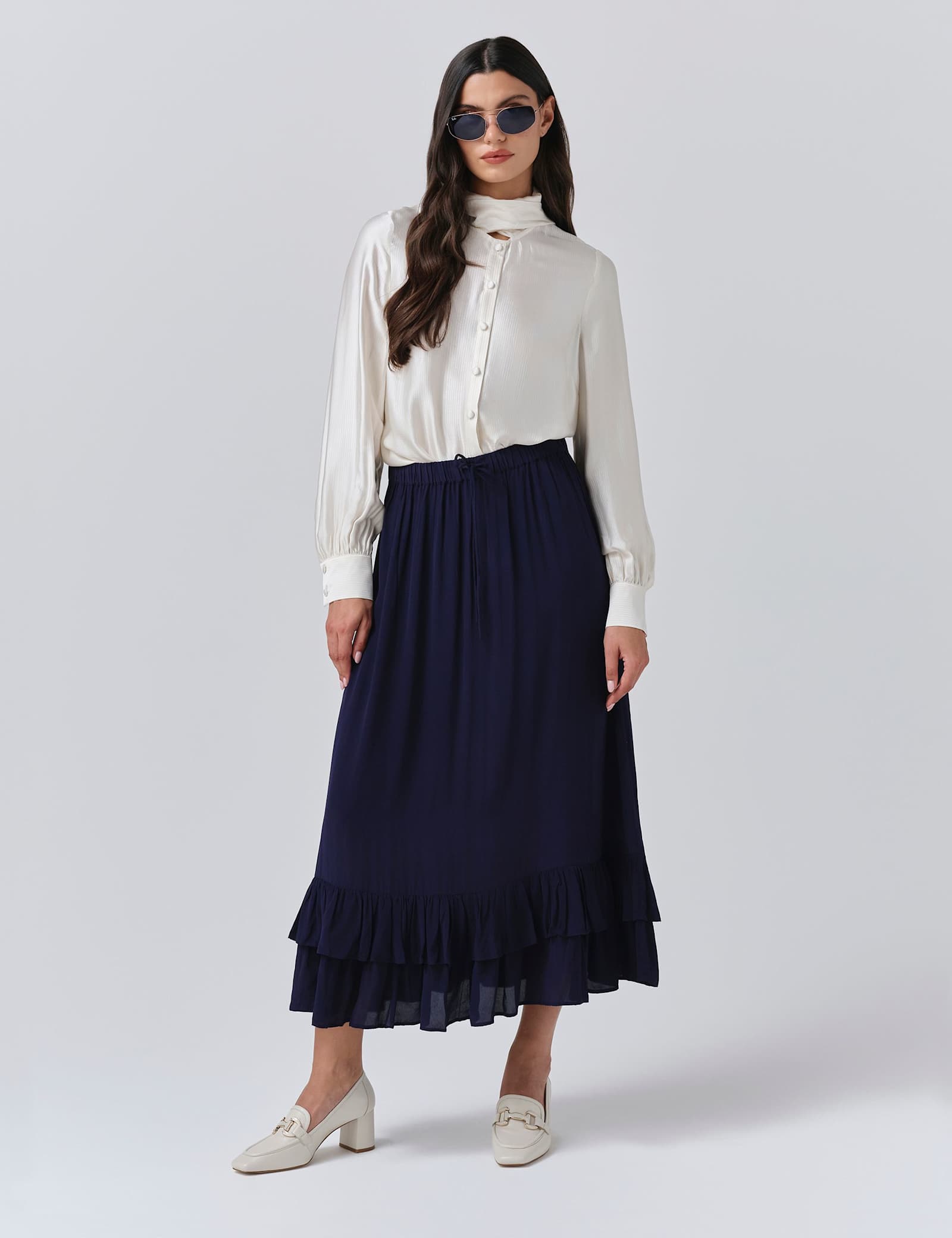 Crepe Ruffle Midi Tiered Skirt - image 4