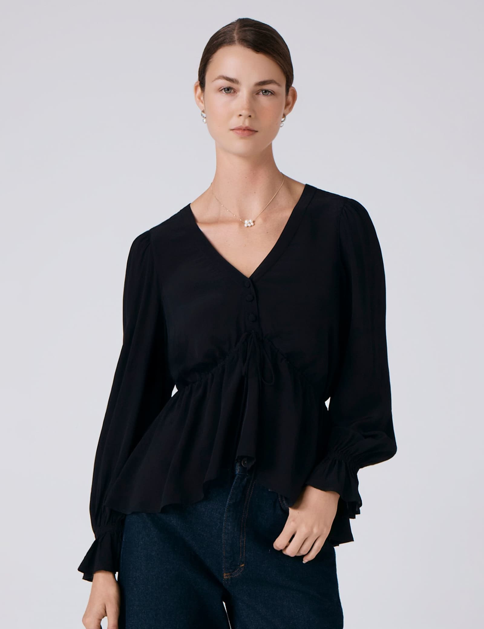 Crepe V-Neck Tie Front Blouse - image 2
