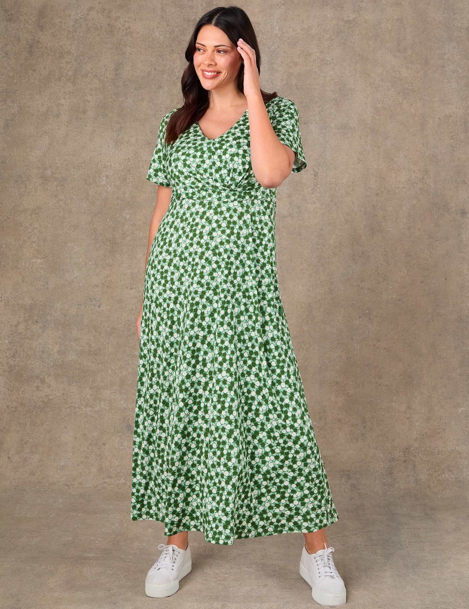 Jersey Ditsy Floral V-Neck Midaxi Dress - image 1