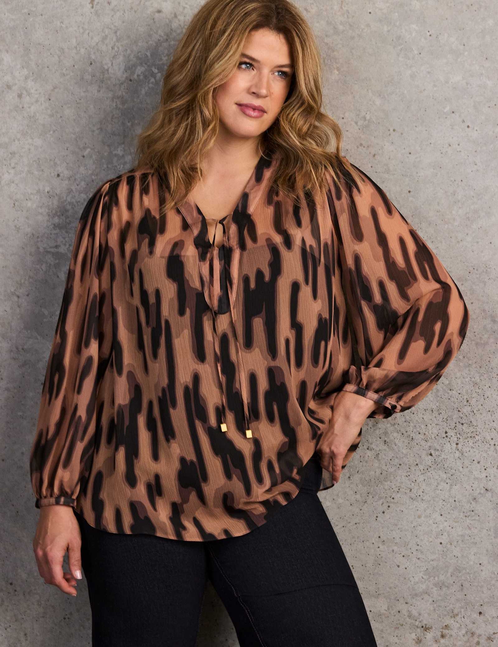 Abstract Print V-Neck Blouse - image 5