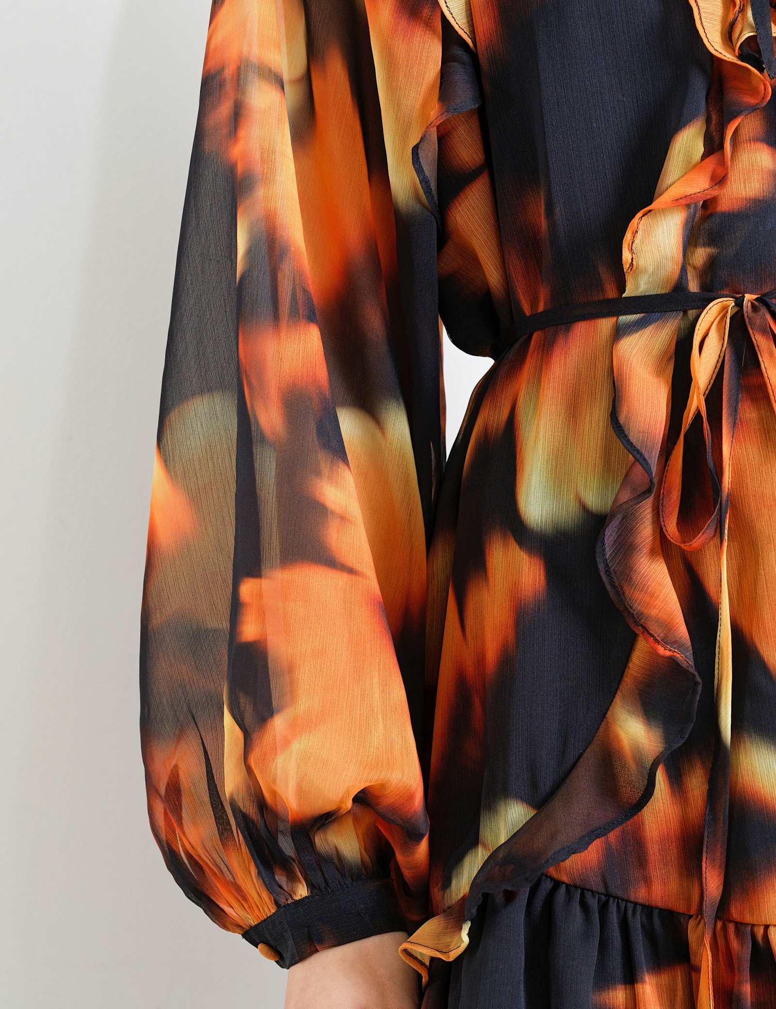 Chiffon Printed Tie Neck Midi Tiered Dress - image 3