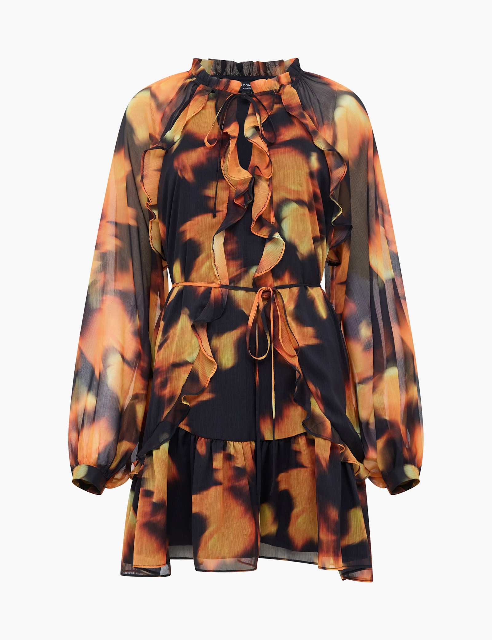Chiffon Printed Tie Neck Midi Tiered Dress - image 1