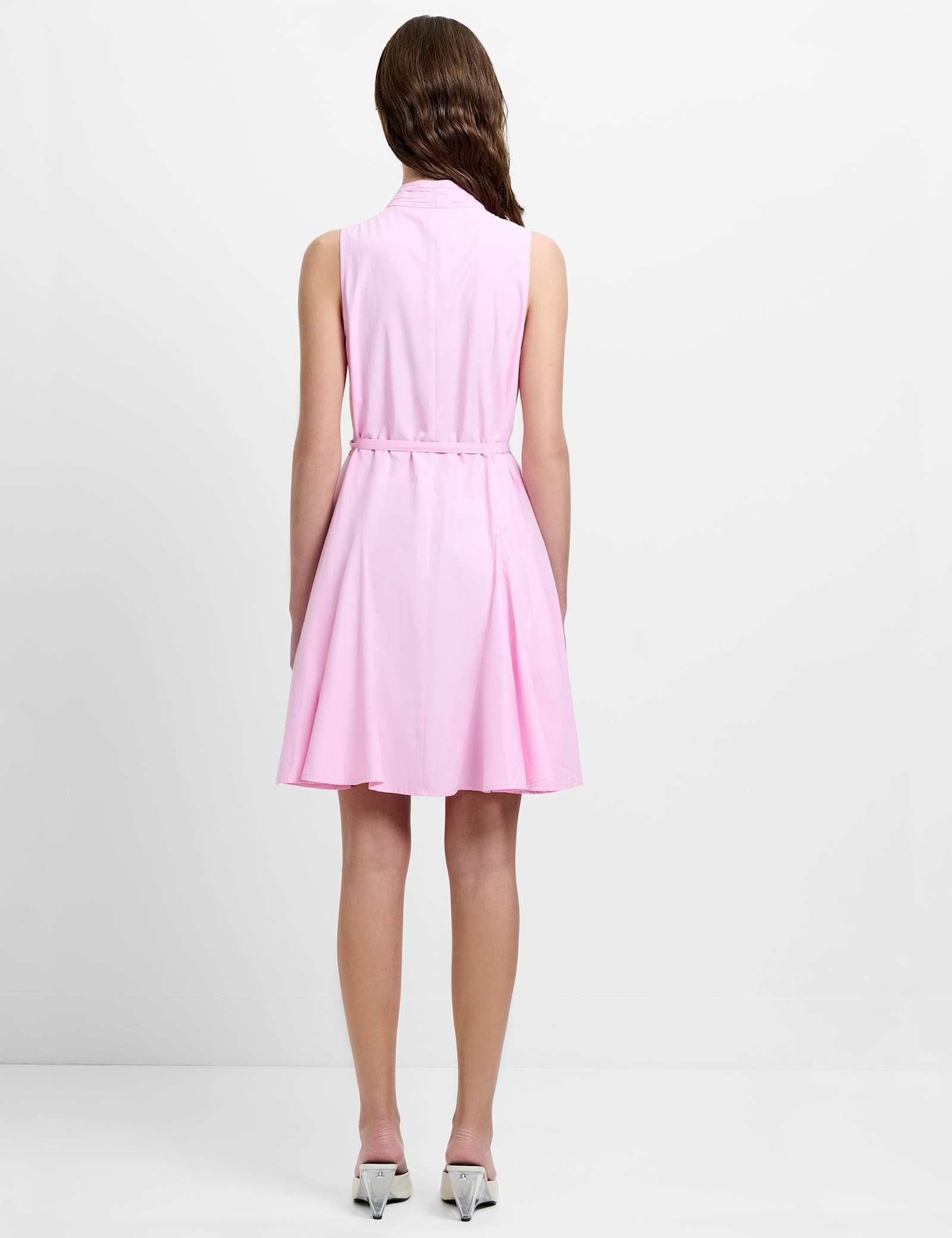 Cotton Blend Tie Neck Pleated Mini Skater Dress - image 5