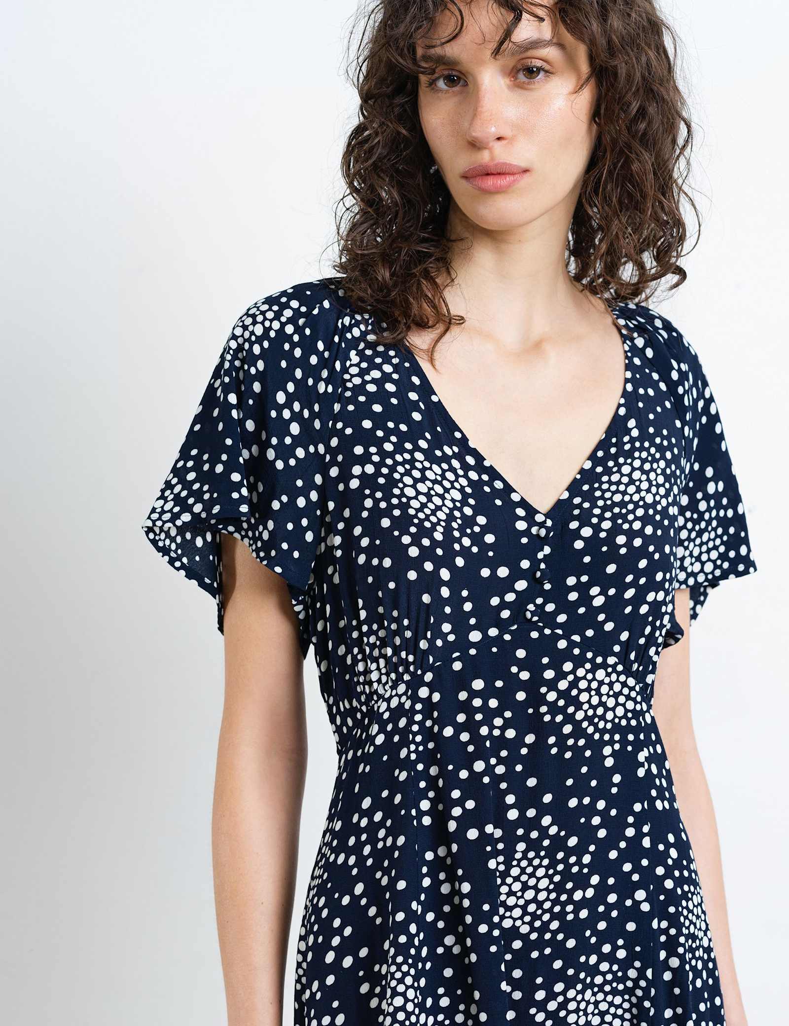 Polka Dot V-Neck Midi Tea Dress - image 4