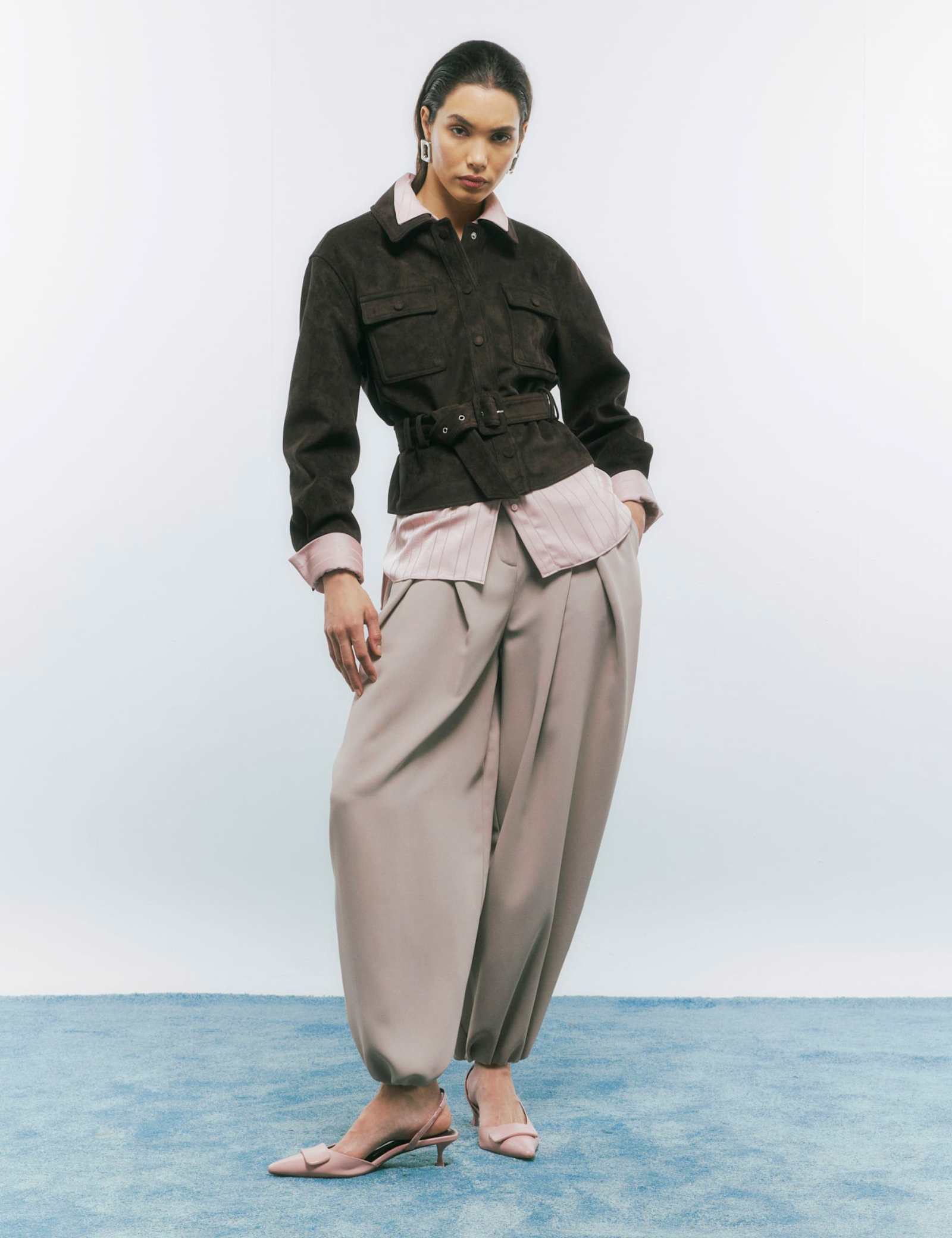 Faux Suede Belted Utility Jacket - image 4