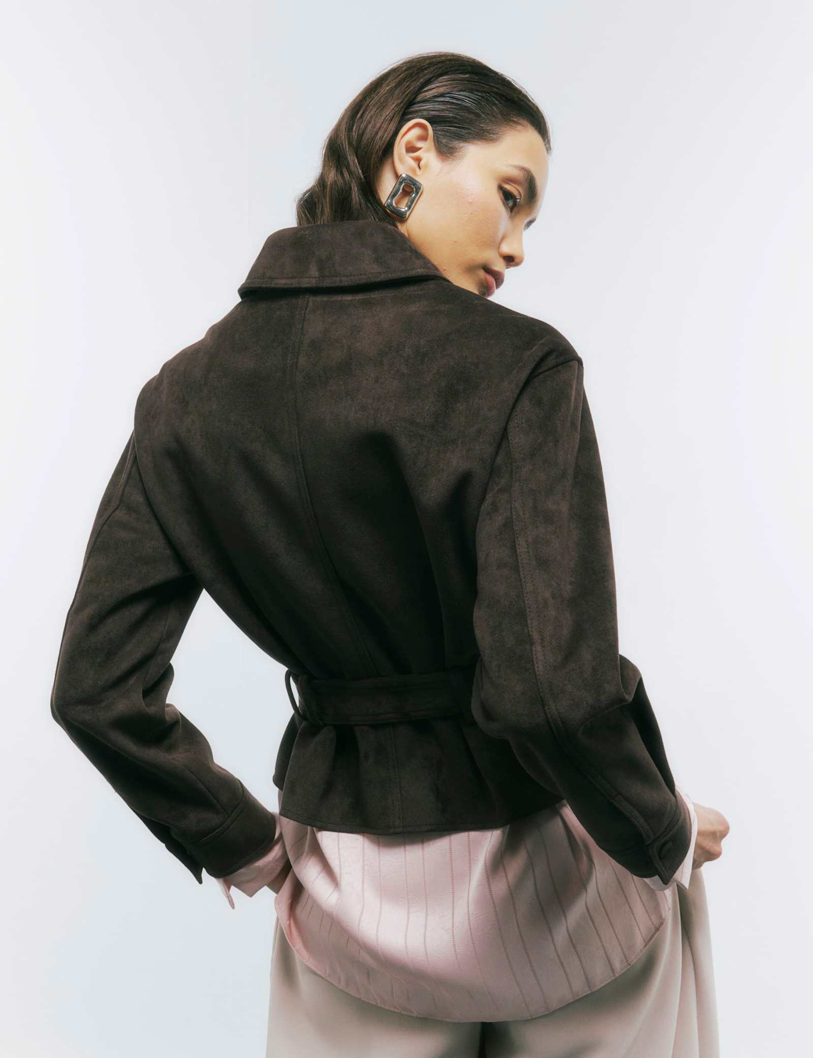 Faux Suede Belted Utility Jacket - image 3