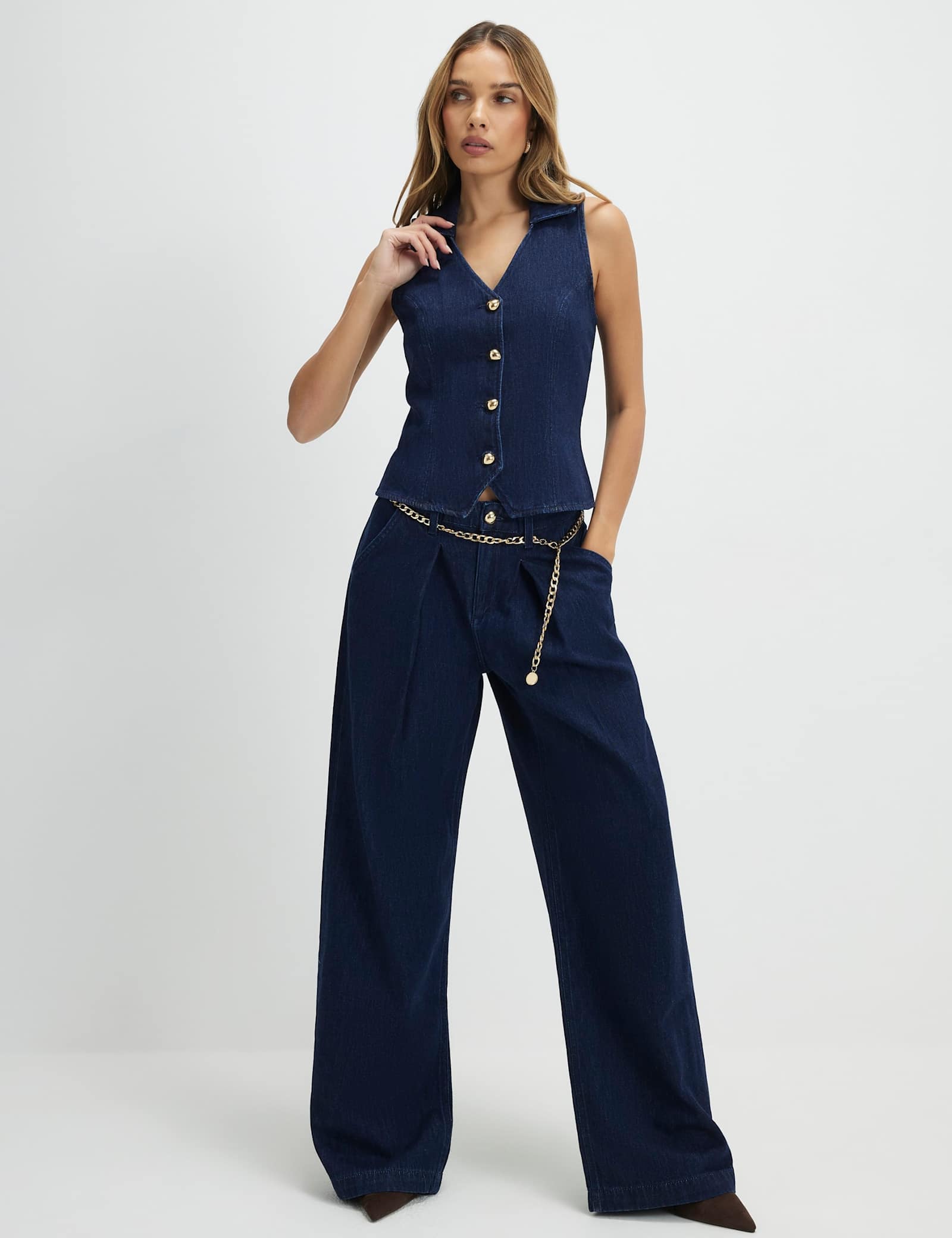 Denim Collared Button Through Waistcoat - image 4