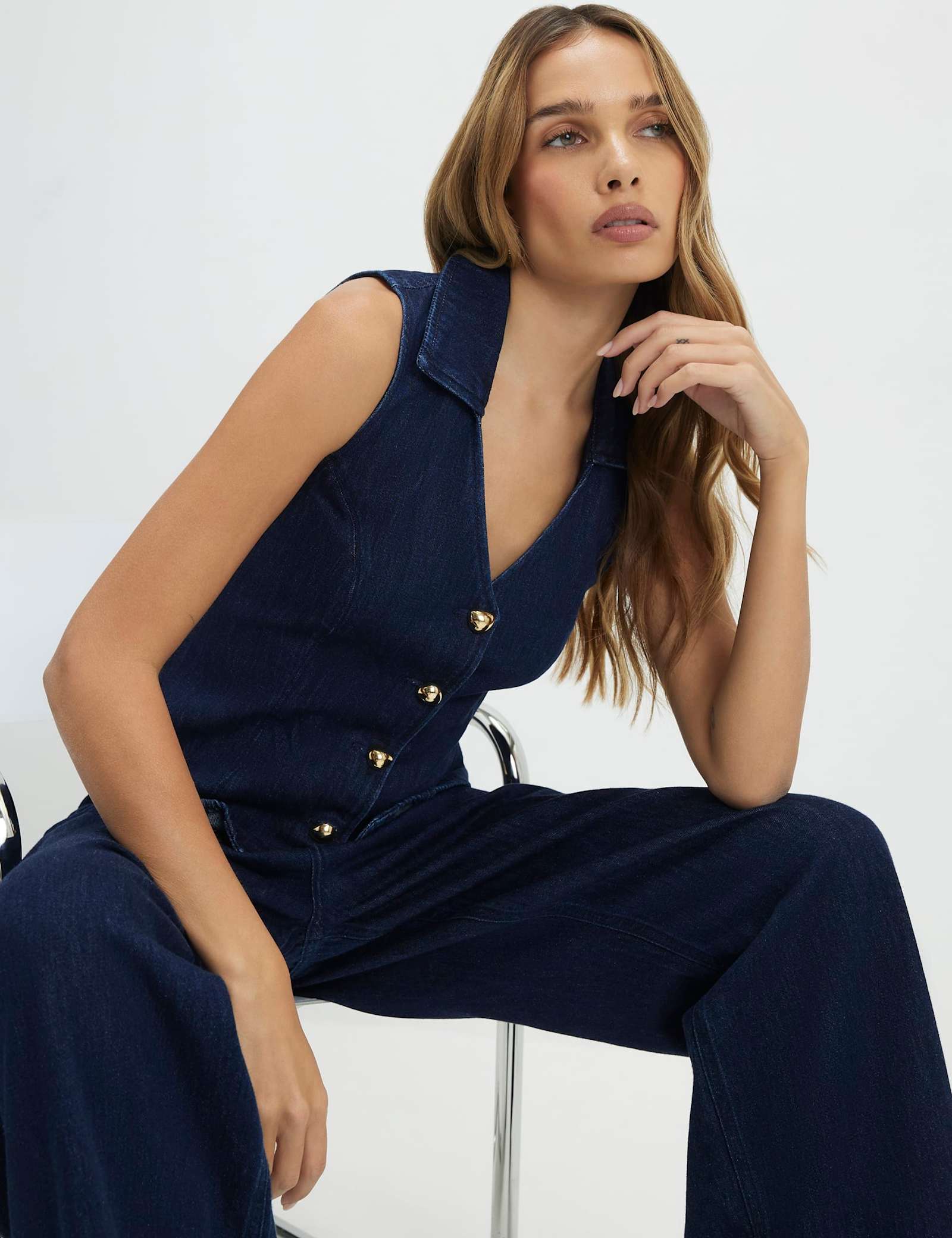 Denim Collared Button Through Waistcoat - image 3