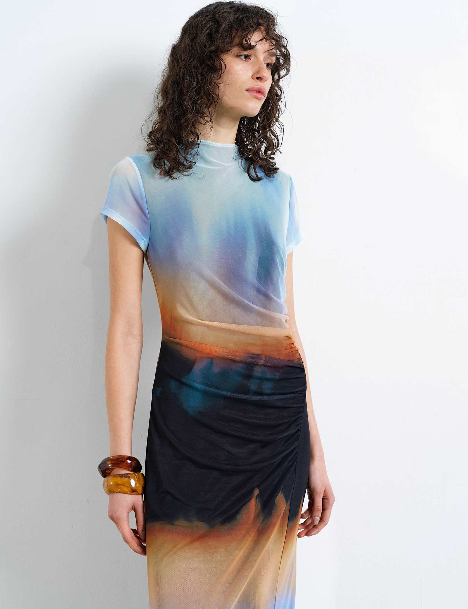 Mesh Ombre High Neck Midi Column Dress - image 5