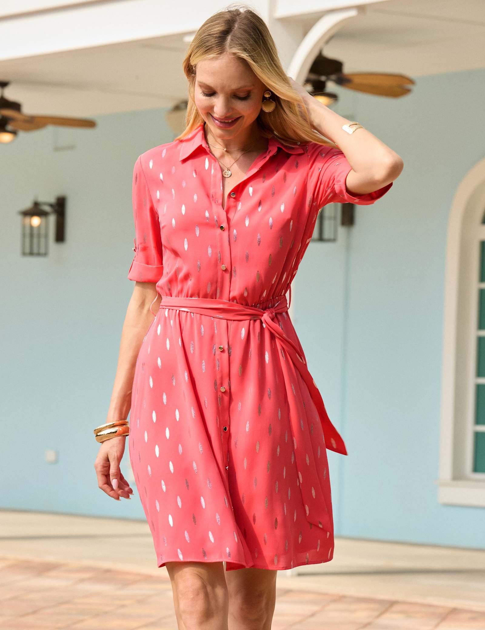 Printed Knee Length Shirt Dress - image 4