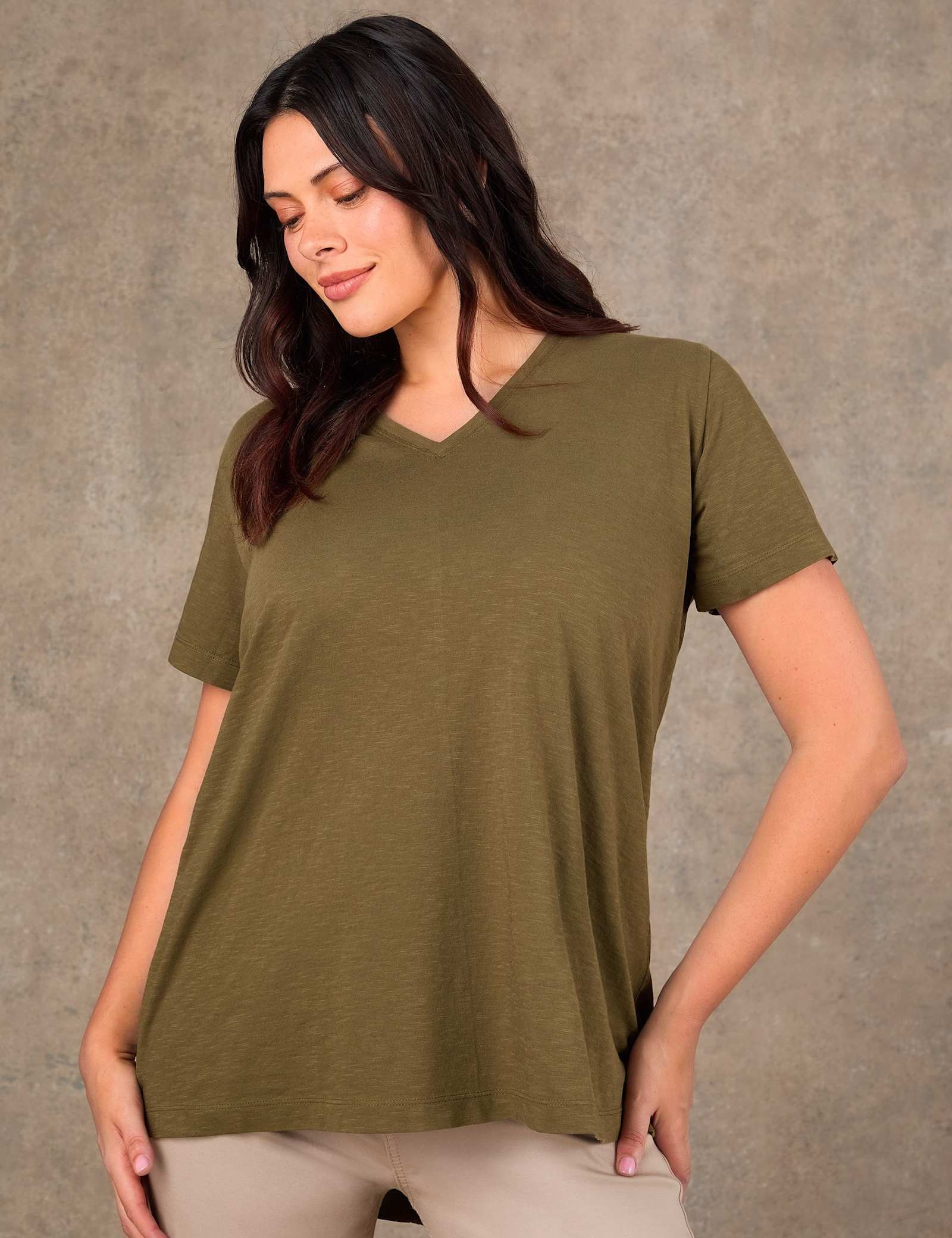 Jersey V-Neck Longline T-Shirt - image 1
