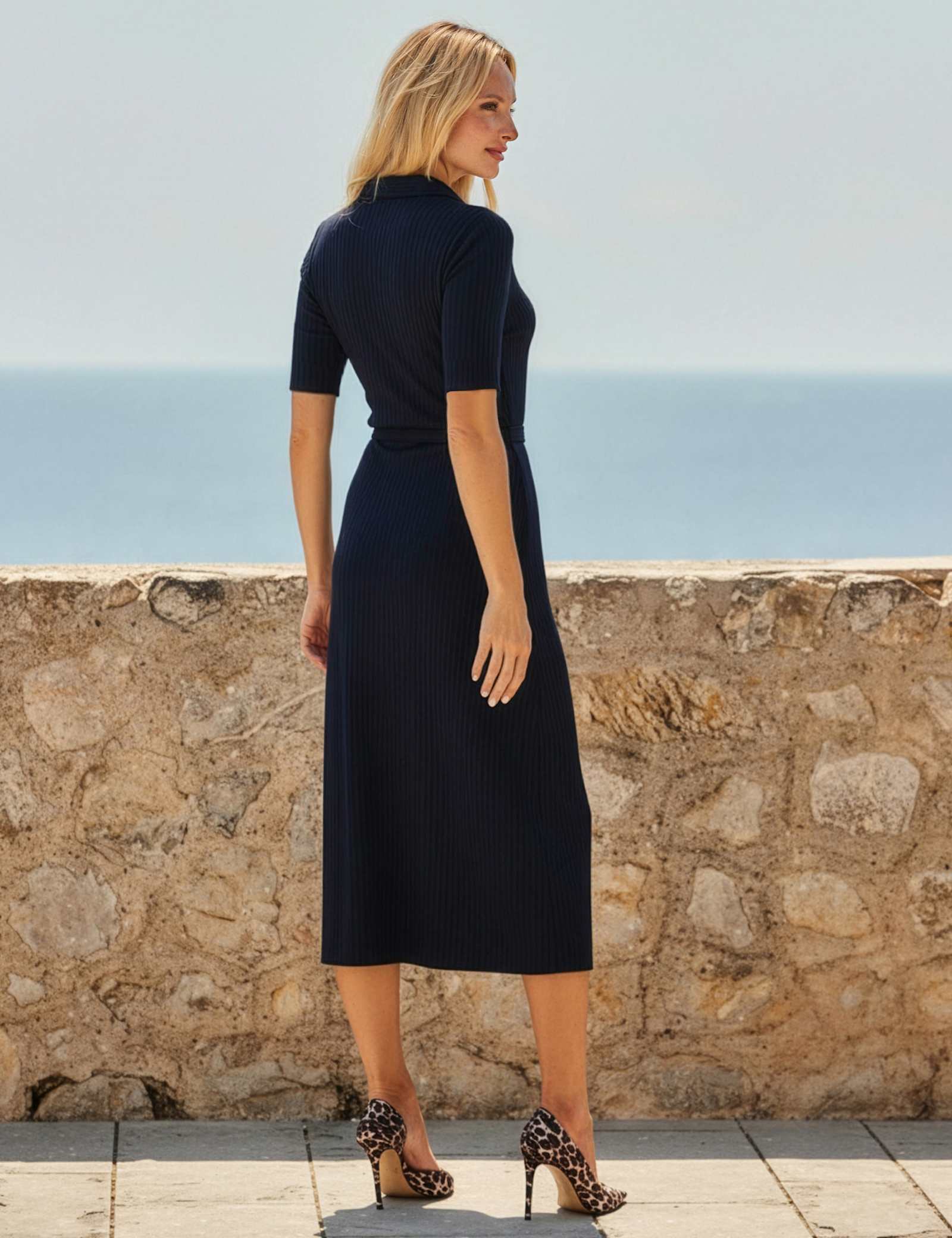 Jersey Ribbed Belted Midi Shirt Dress - image 3