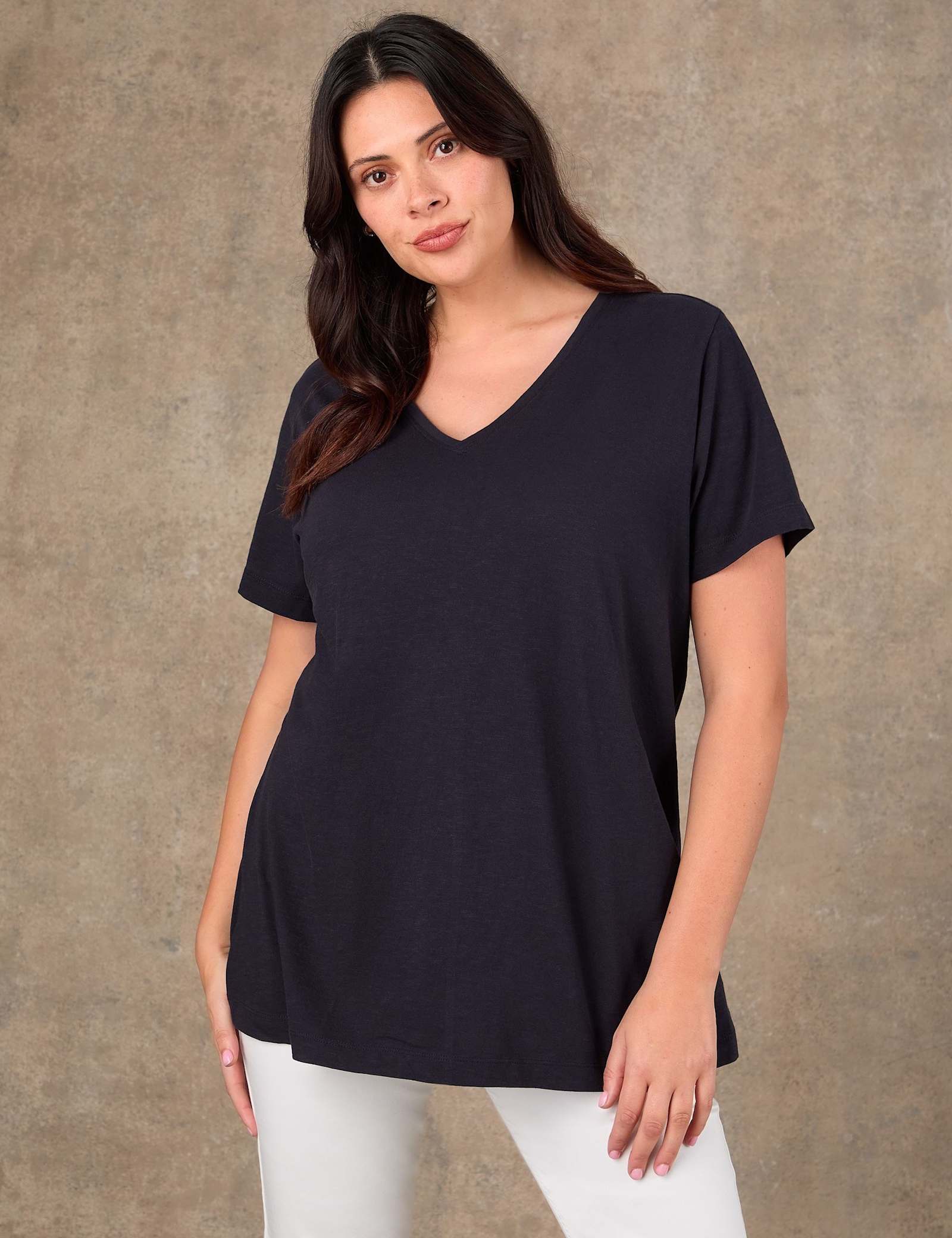 Pure Cotton V-Neck Longline T-Shirt - image 2