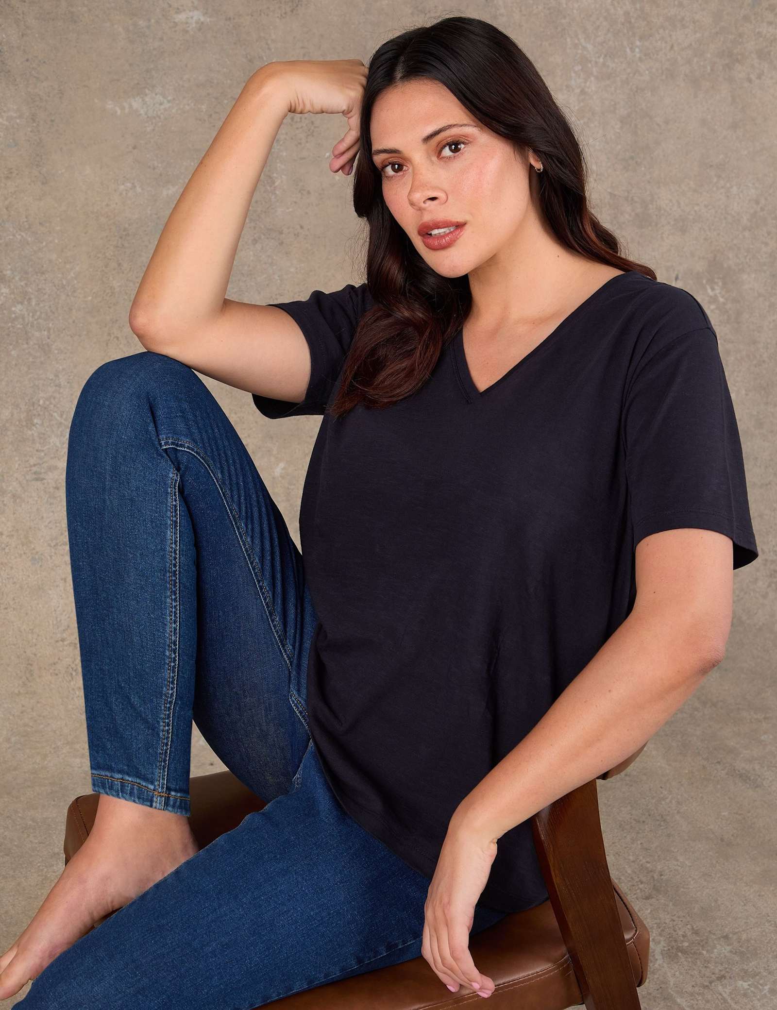 Pure Cotton V-Neck Relaxed T-Shirt - image 1