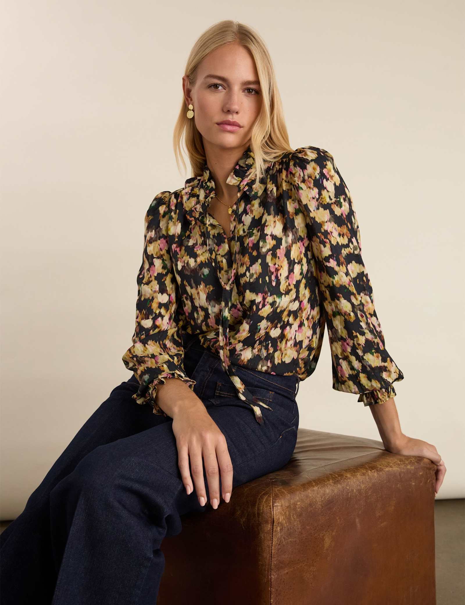 Printed Tie Neck Button Through Blouse - image 2