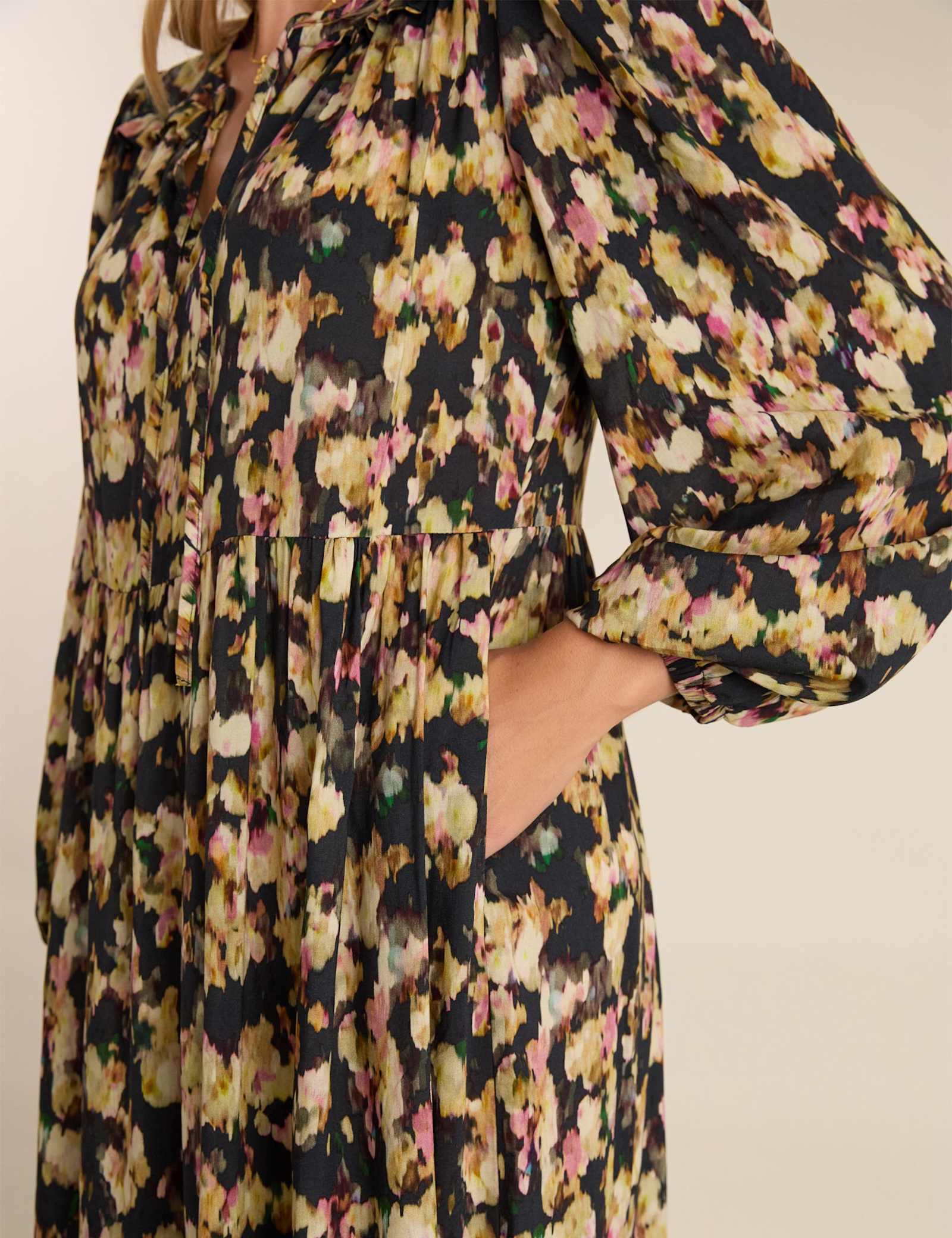 Printed Tie Neck Midi Tiered Dress - image 3
