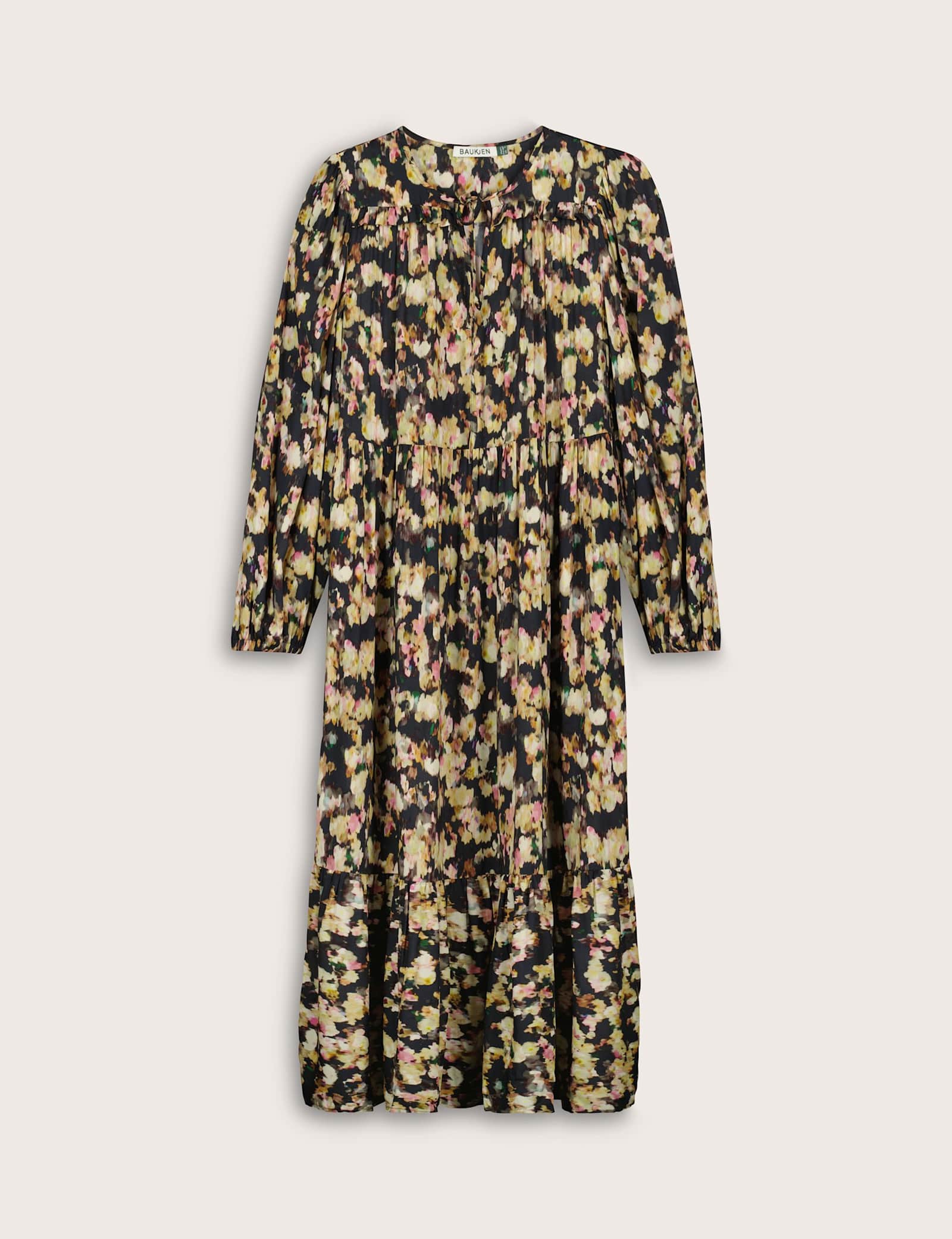 Printed Tie Neck Midi Tiered Dress - image 1